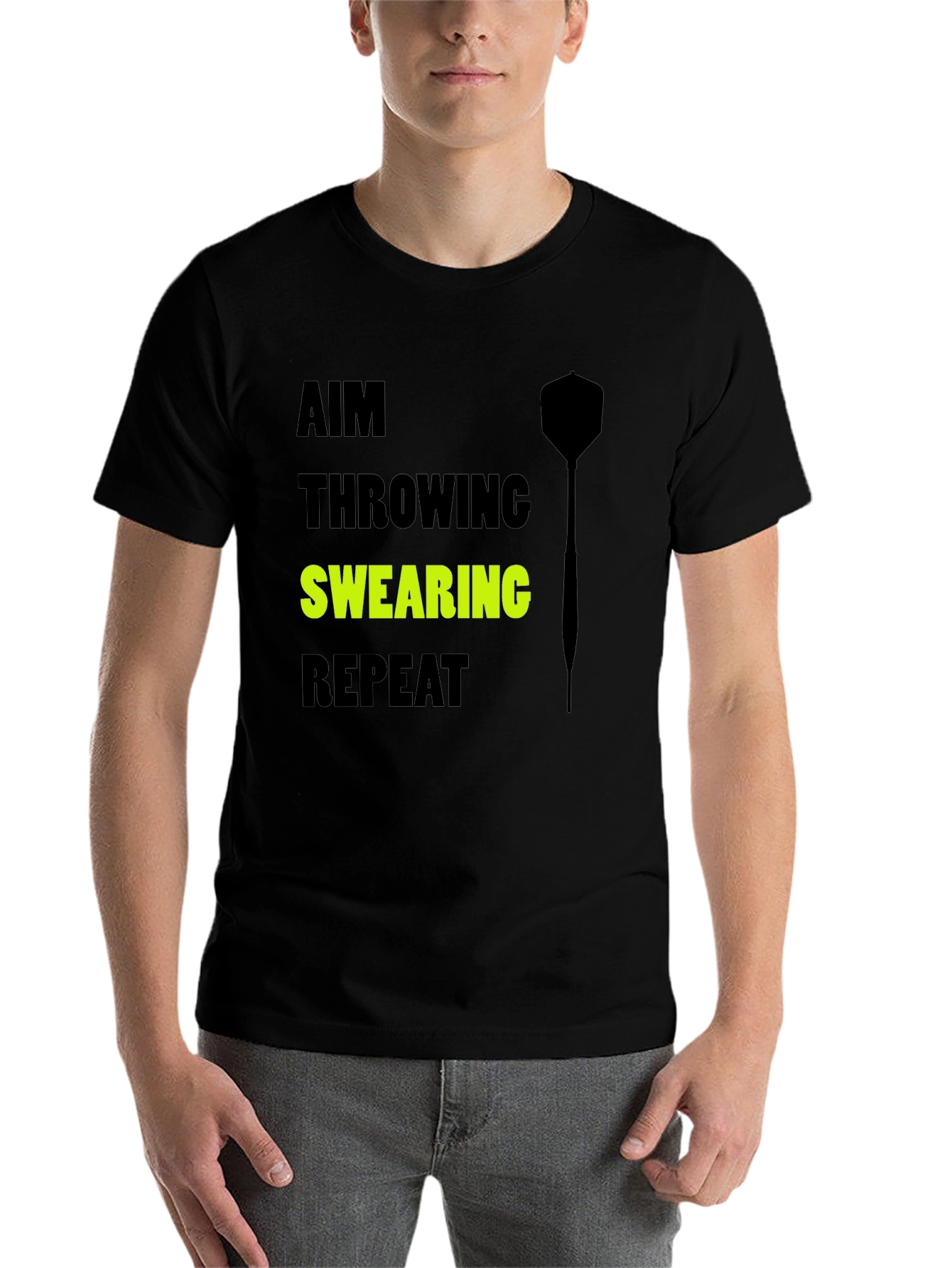 Black Aim Throwing Swearing Repeat T-Shirt - Dart Player Tee view 7