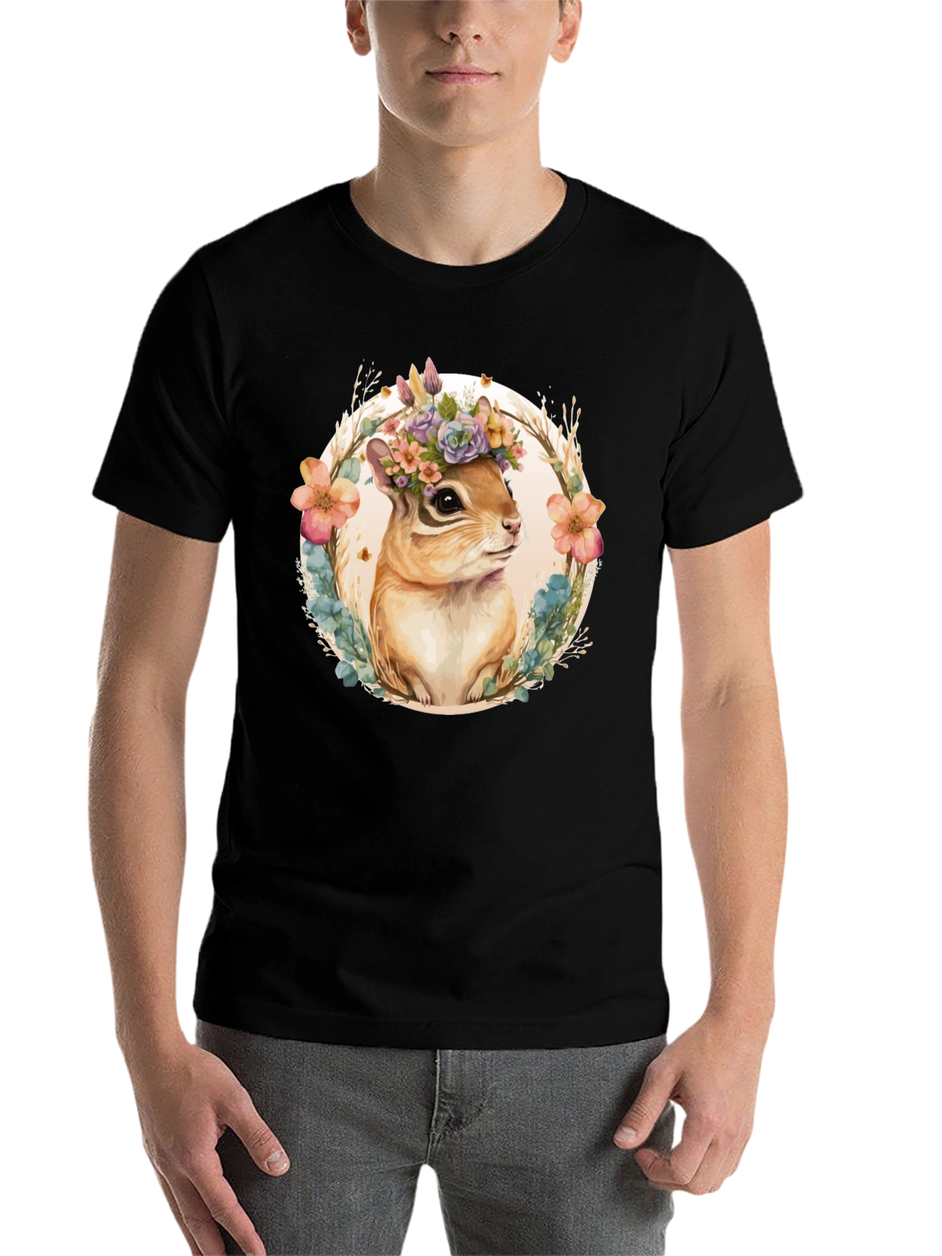 Black Floral Chipmunk Graphic Tee view 7