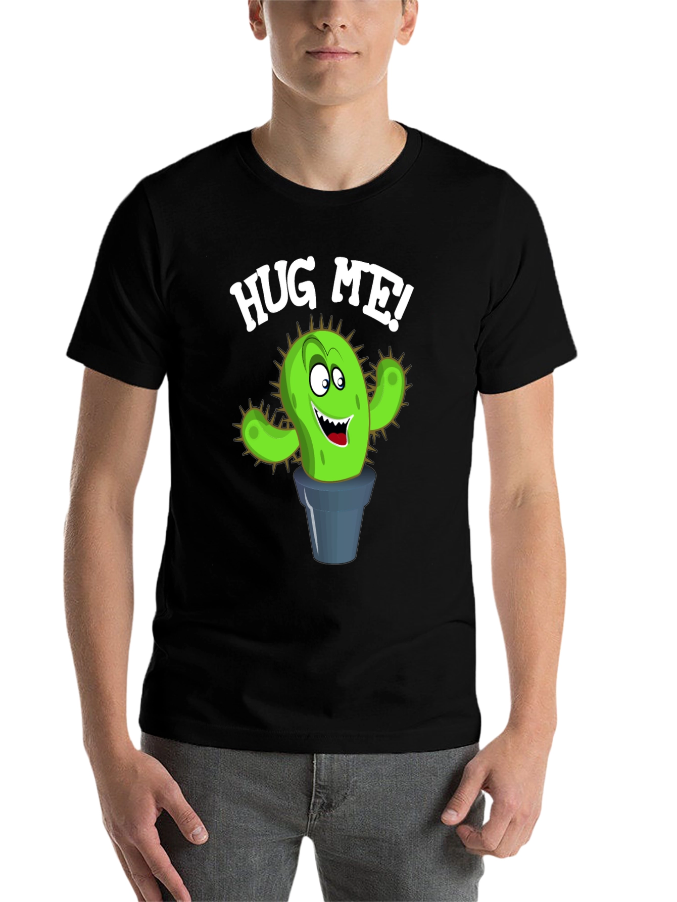 Black Hug Me Cactus Graphic Tee - Black view 7