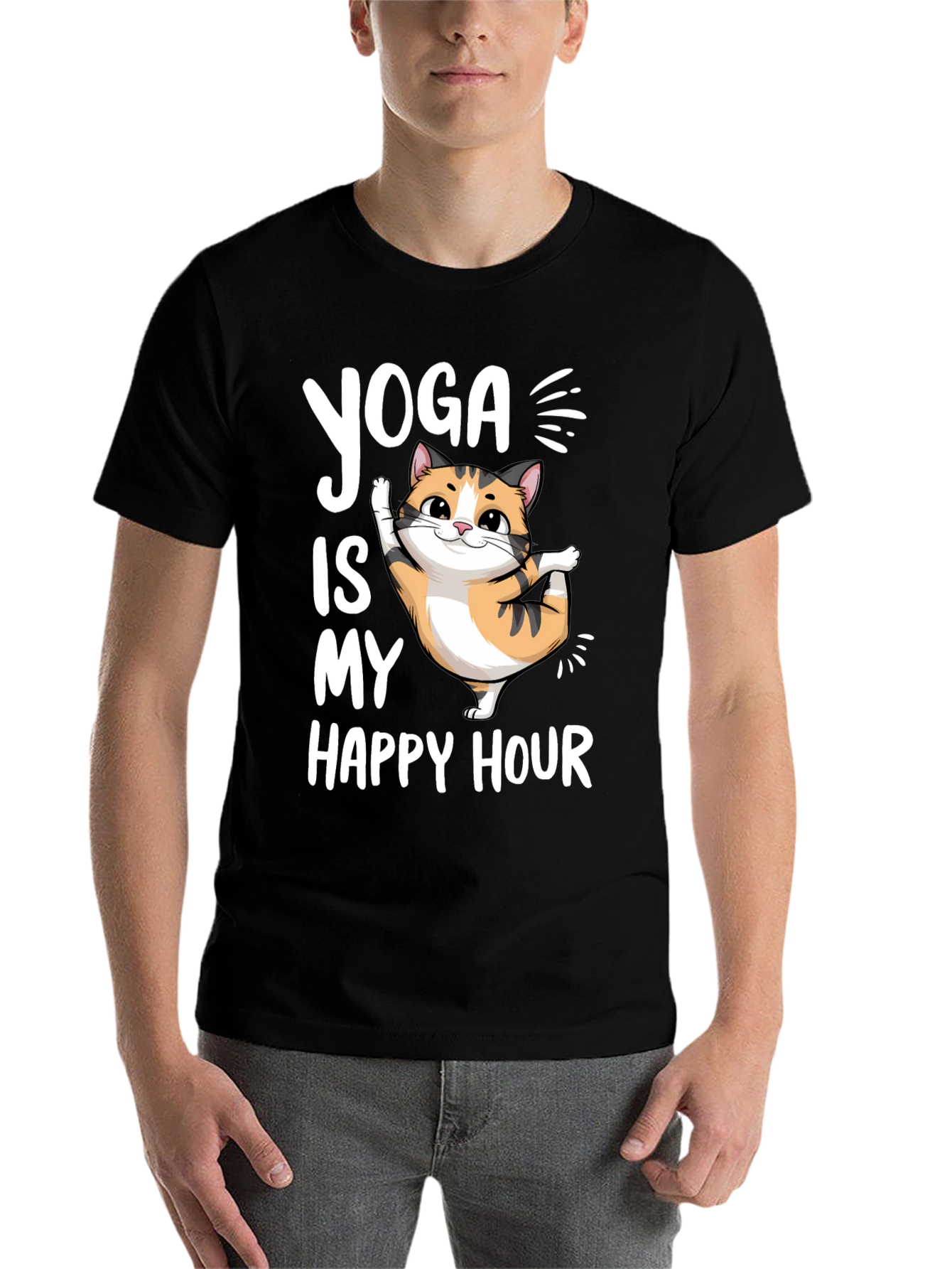 Black Yoga Cat T-Shirt - Happy Hour Tee view 7