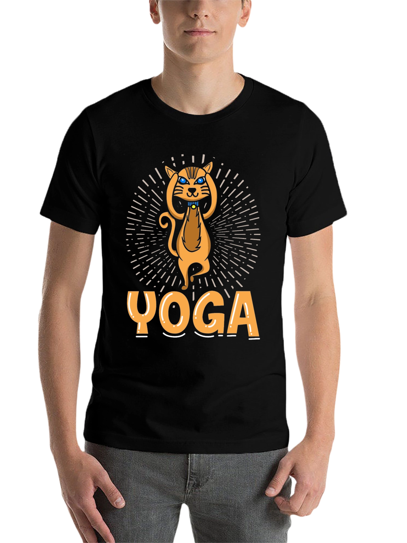 Black Yoga Cat Graphic T-Shirt - Unisex view 7
