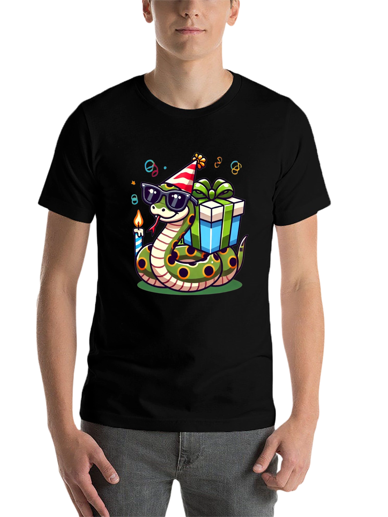 Black Birthday Snake T-Shirt: Party Reptile in Shades view 7