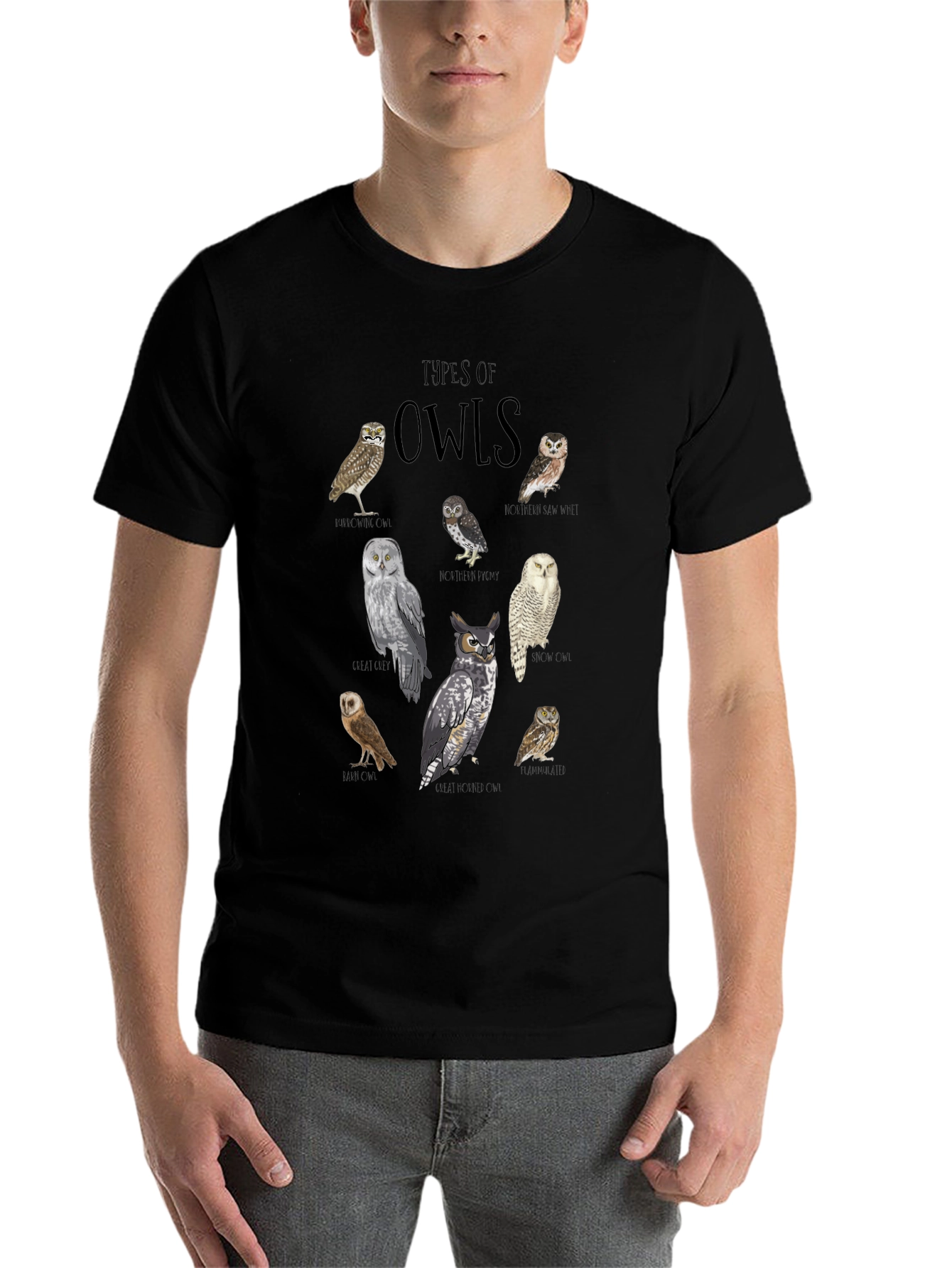 Black Types of Owls Graphic T-Shirt view 7