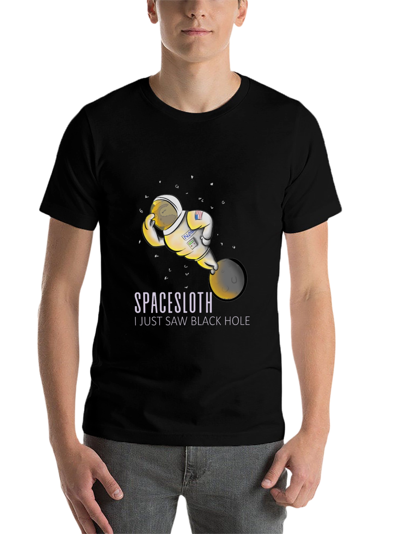 Black Space Sloth Astronaut T-Shirt - I Saw A Black Hole Funny Tee view 7