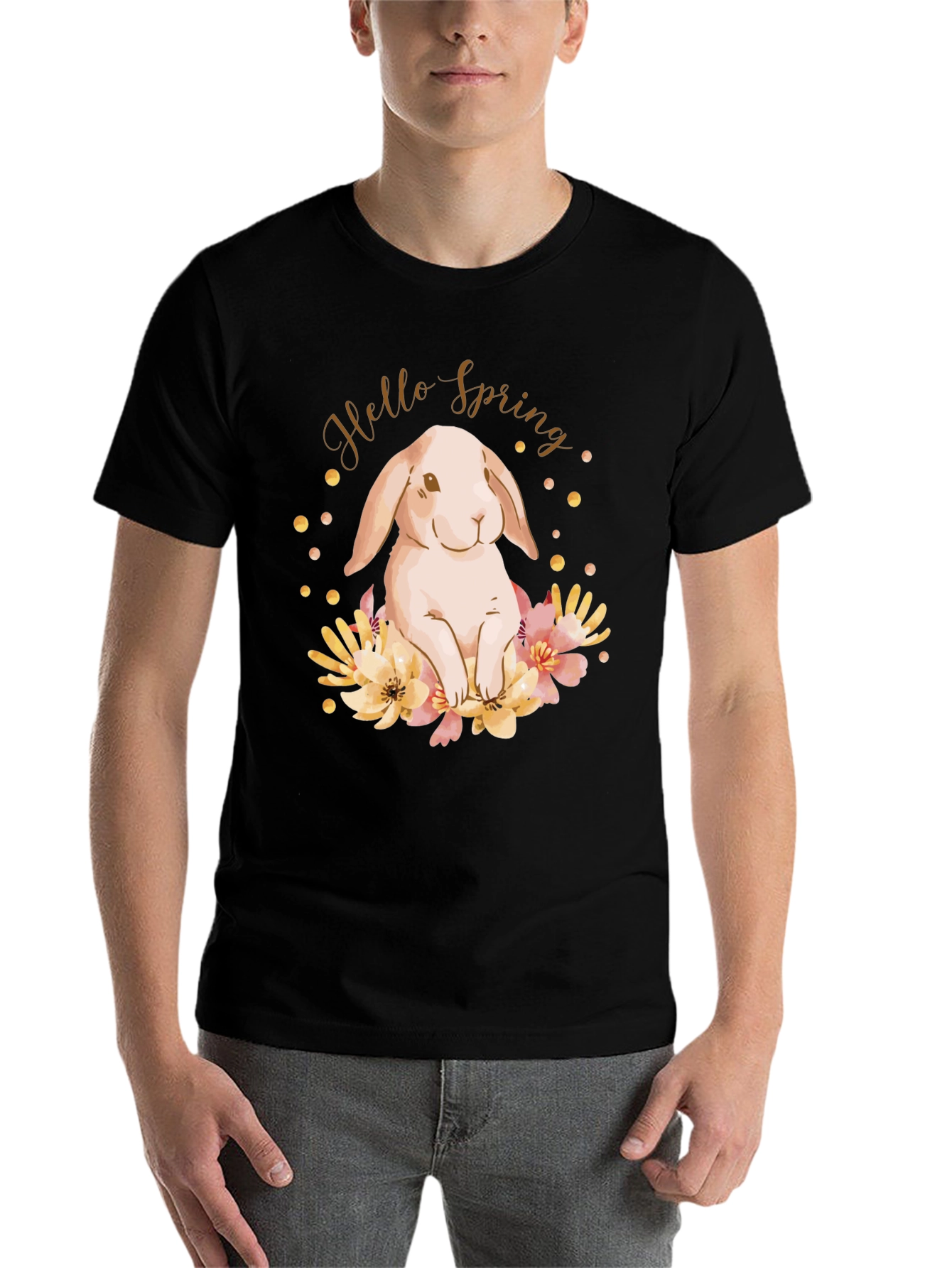 Black Hello Spring Bunny T-Shirt view 7