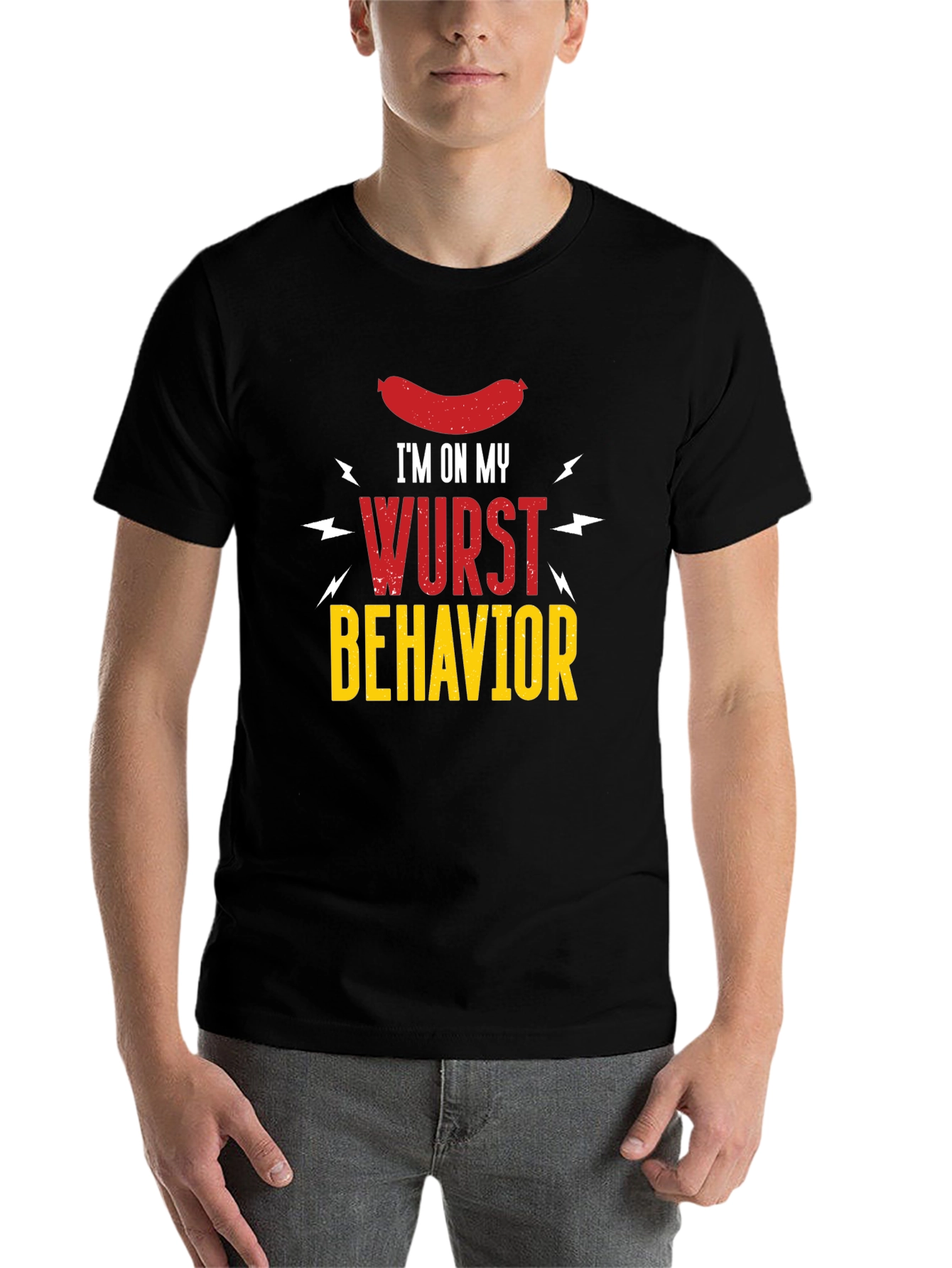Black Wurst Behavior Graphic T-Shirt - Funny Sausage Tee view 7