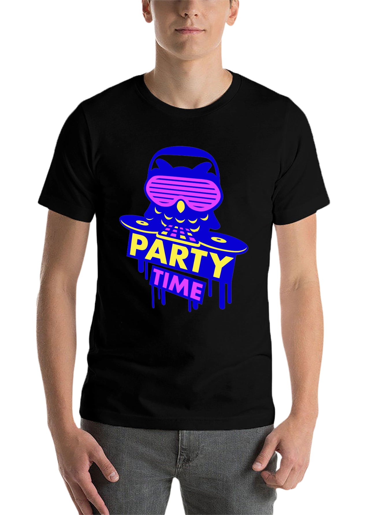 Black Party Time Owl Graphic Tee - Black Crew Neck view 7