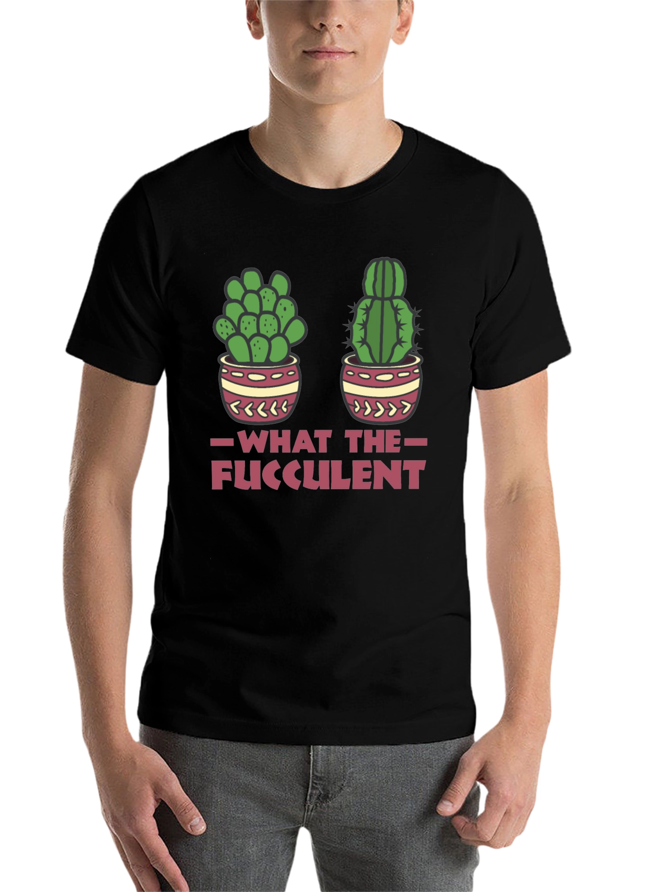 Black What The Fucculent Funny Cactus T-Shirt view 7