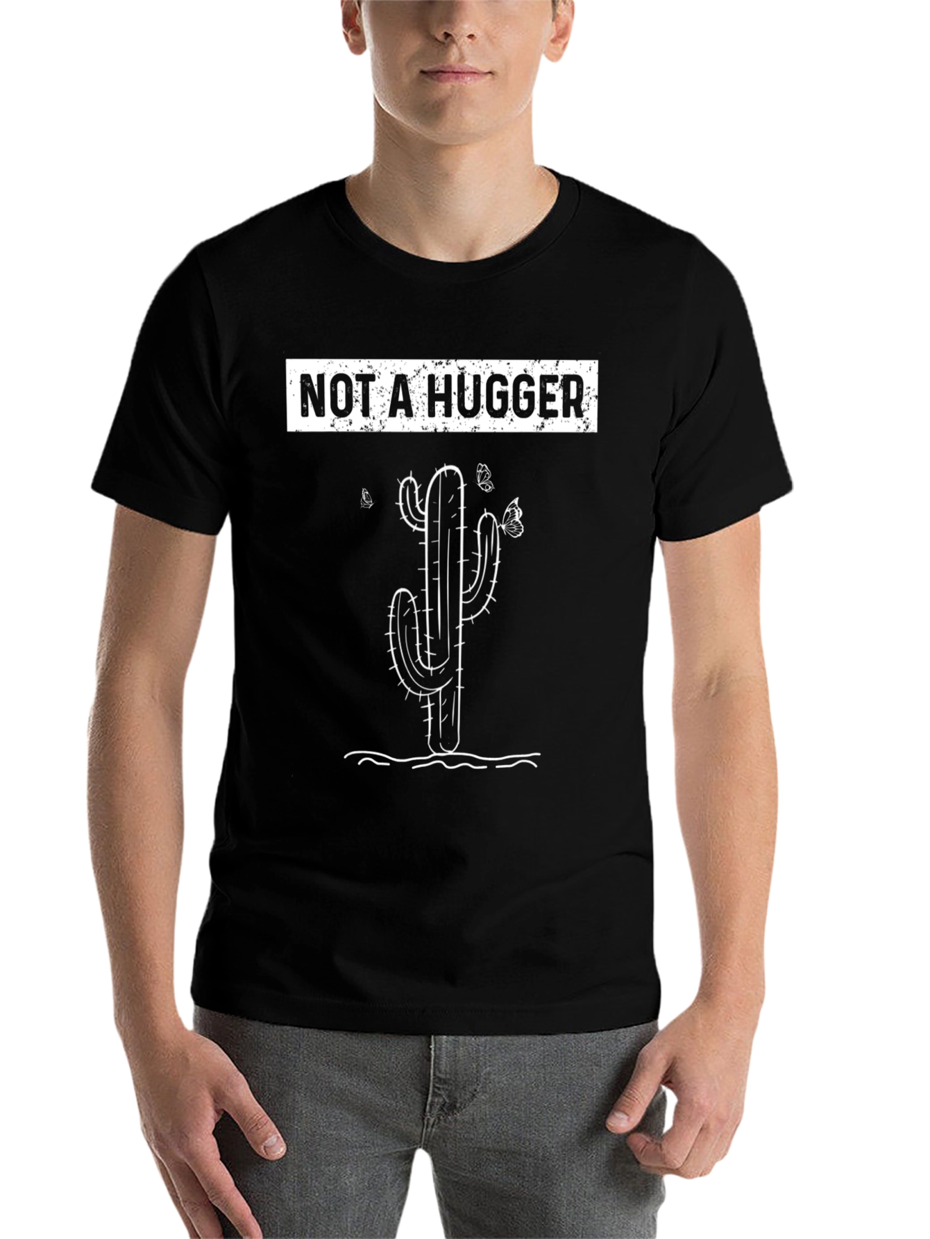 Black Not A Hugger T-Shirt Cactus Graphic Tee view 7