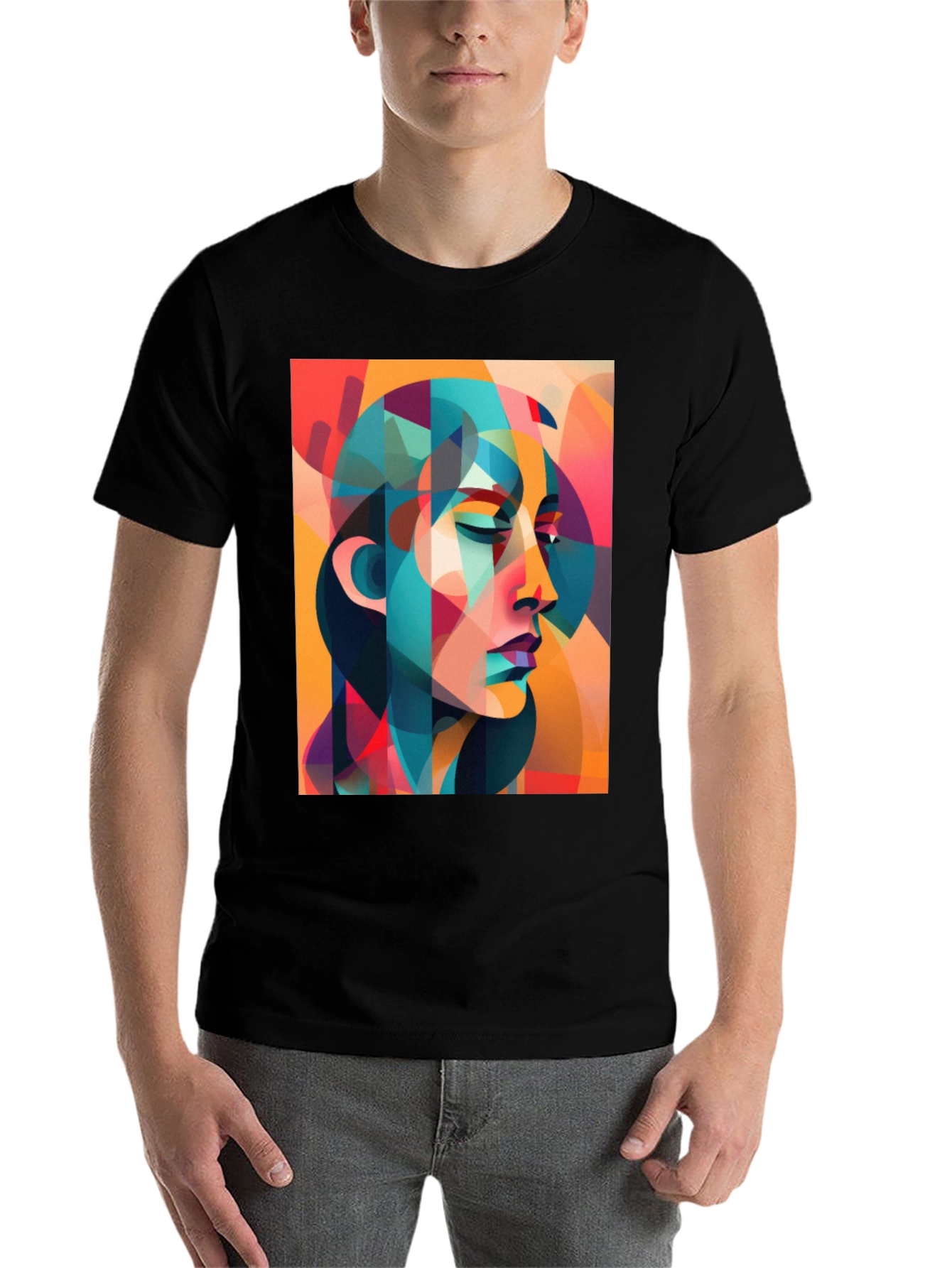 Black Abstract Woman Graphic Tee - Bold Artistic Design view 7