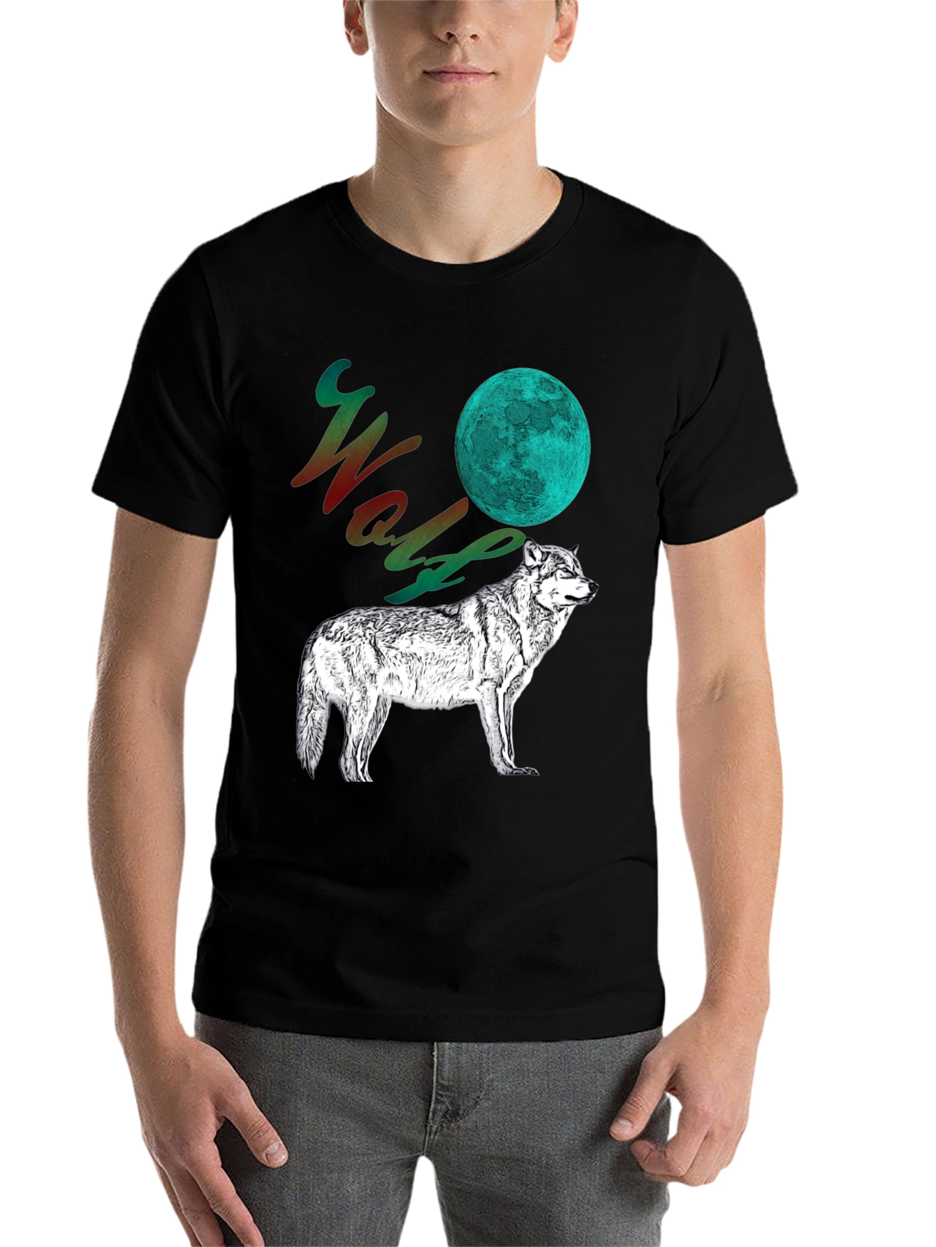 Black Wolf Moon Graphic Tee - Men's Black T-Shirt view 7
