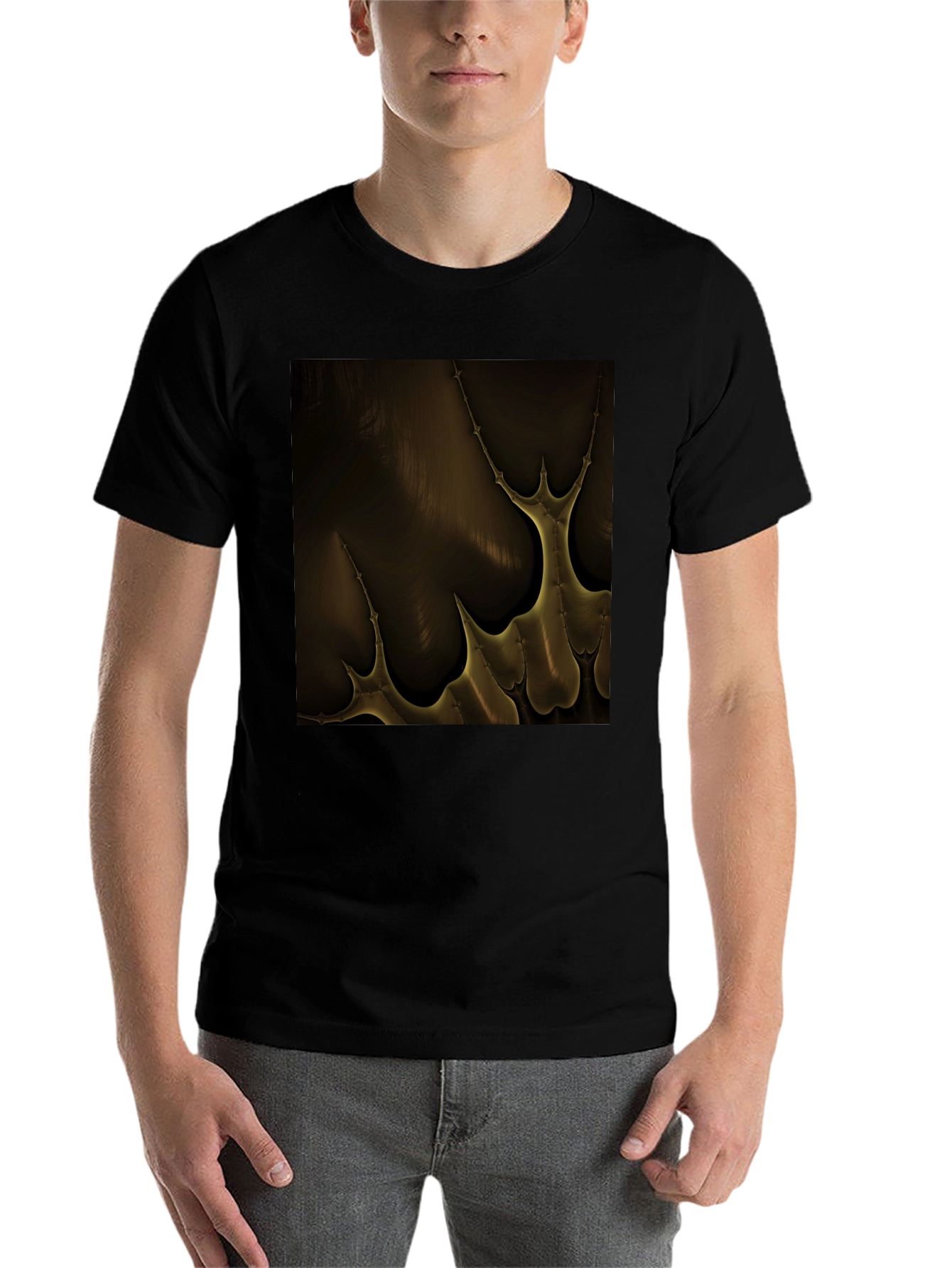 Black Abstract Gold Pattern Black T-Shirt view 7