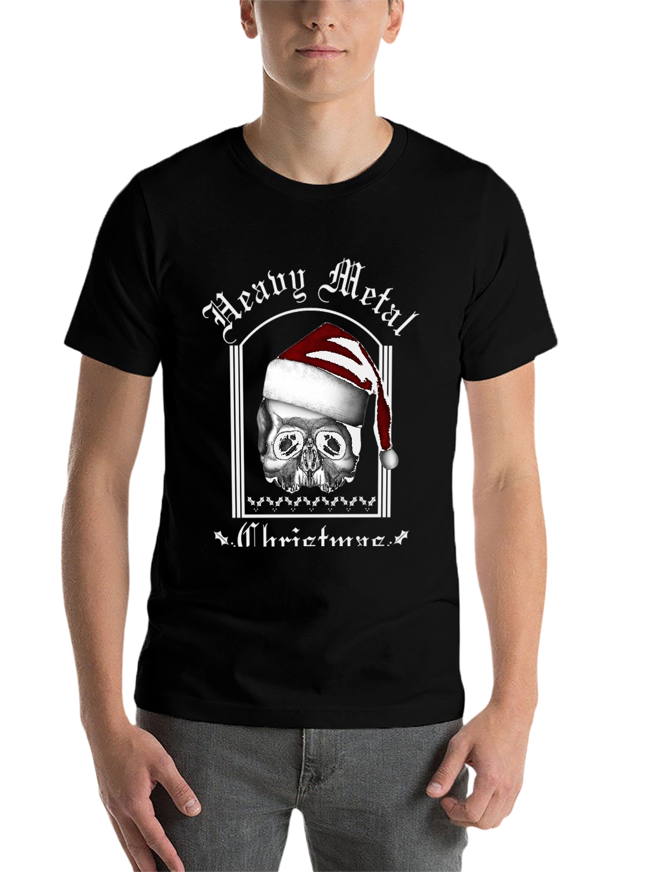 Black Heavy Metal Christmas Skull T-Shirt view 7