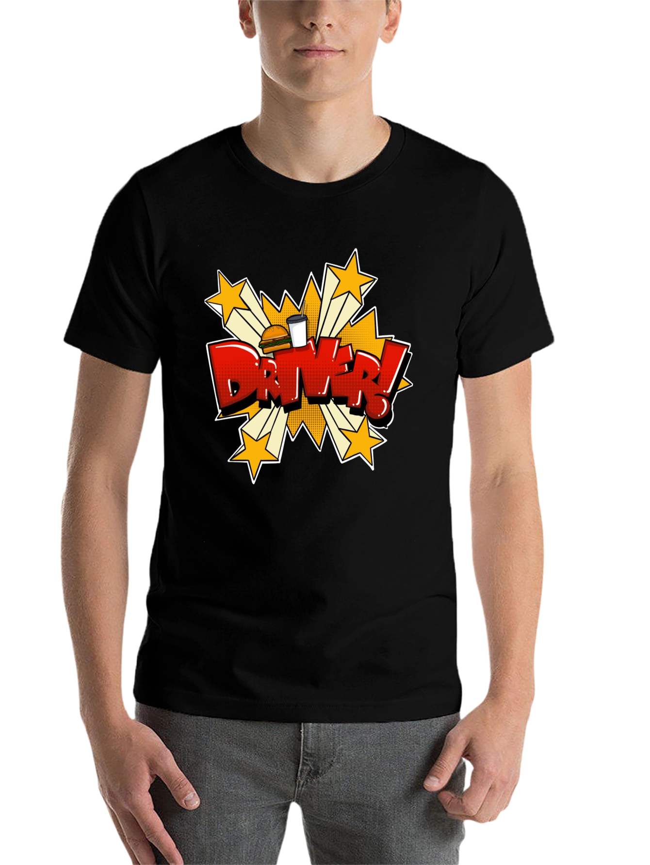 Black Driver Cartoon T-Shirt - Fast Food Delivery Style view 7
