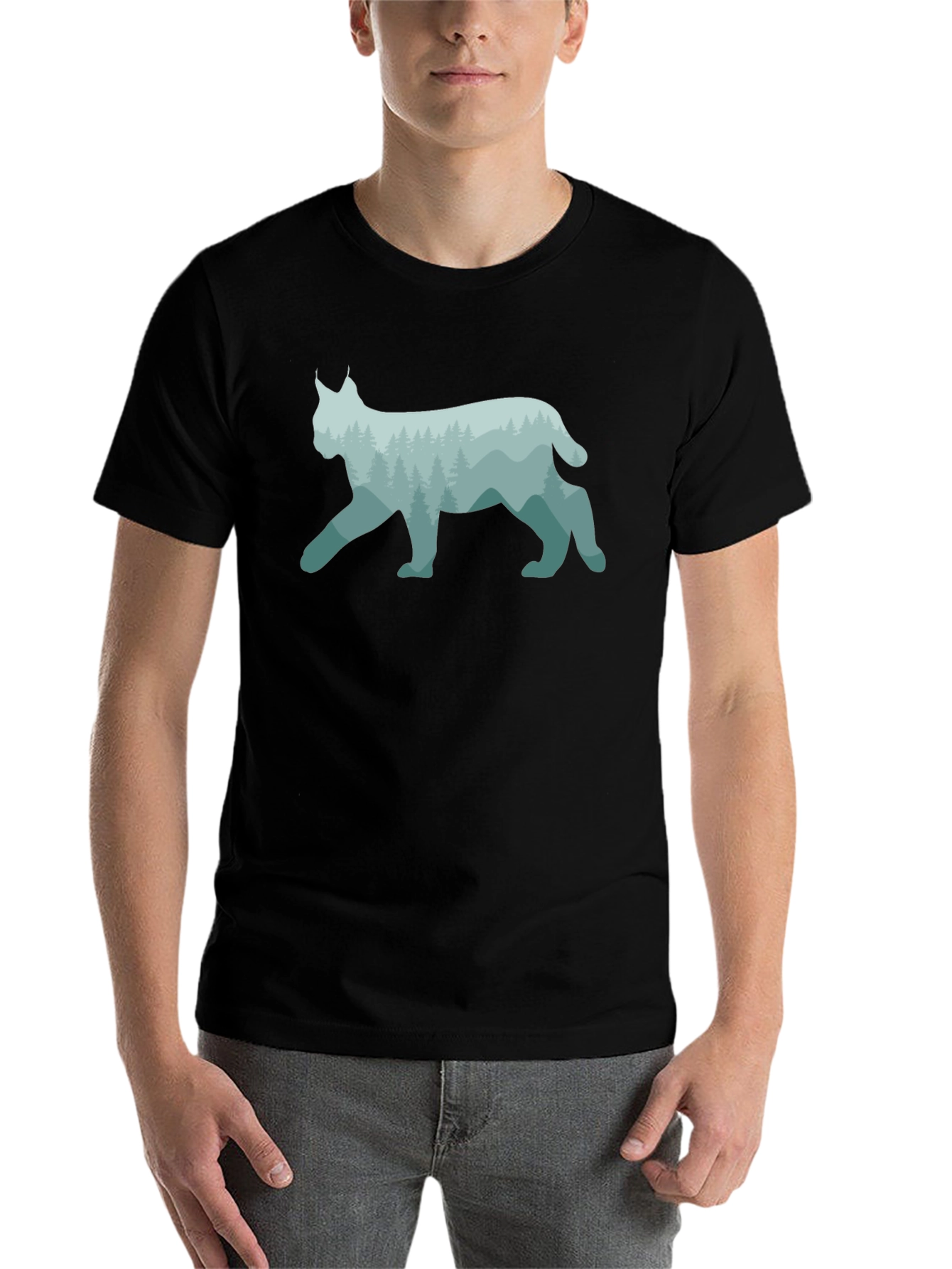 Lynx Forest Silhouette Black T-Shirt - 7