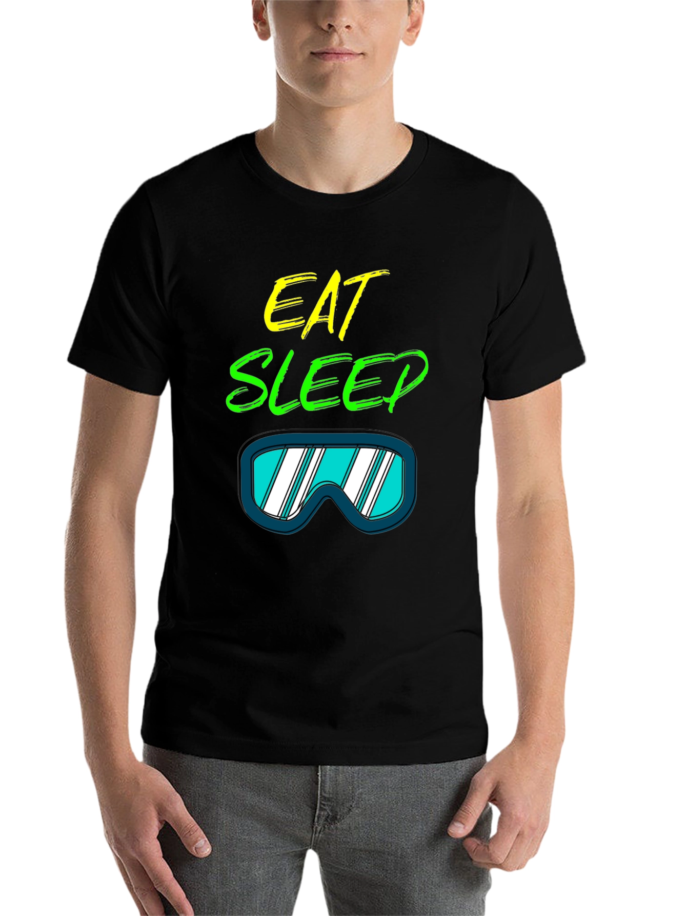 Black Eat Sleep Ski T-Shirt: Cool Ski Goggles Graphic Tee view 7