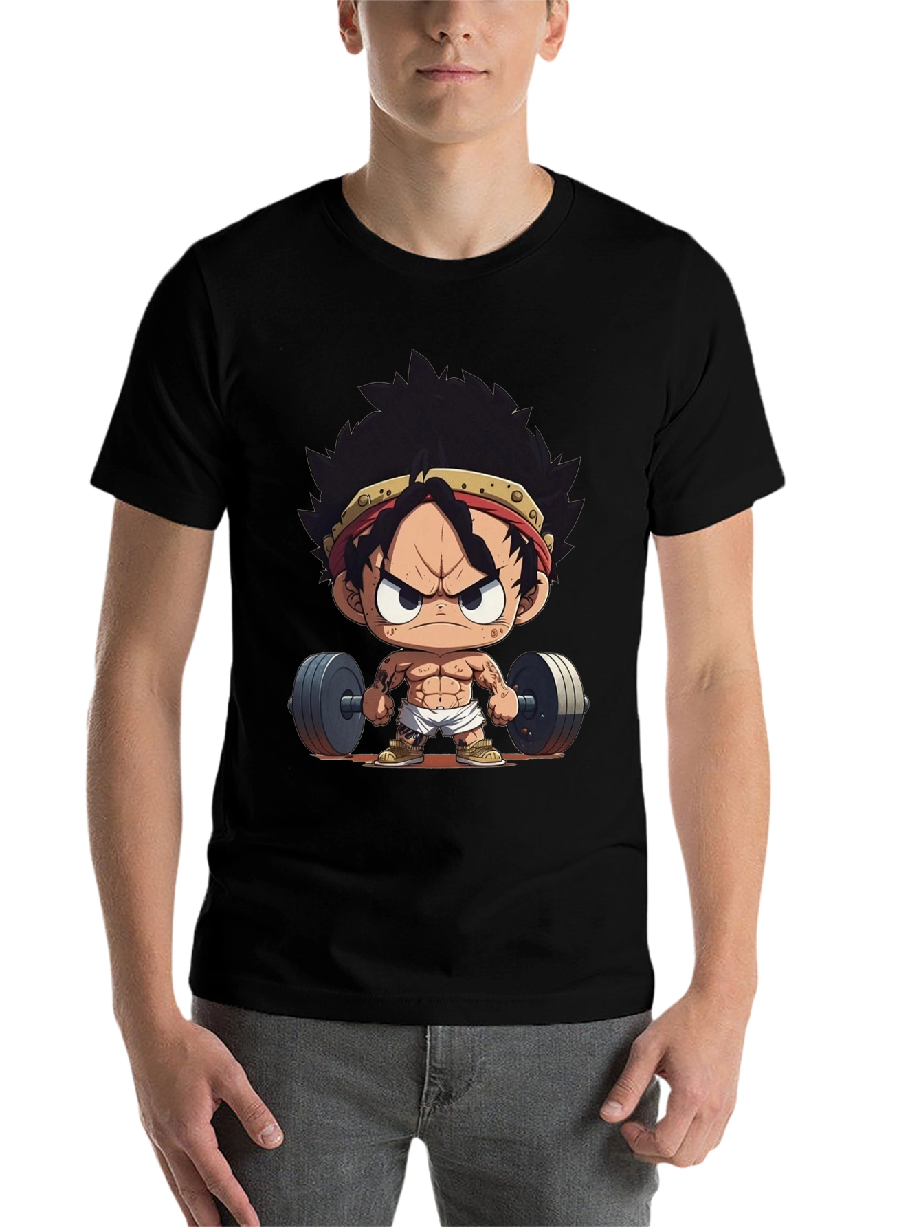 Black Anime Gym T-Shirt: Strong Luffy view 7