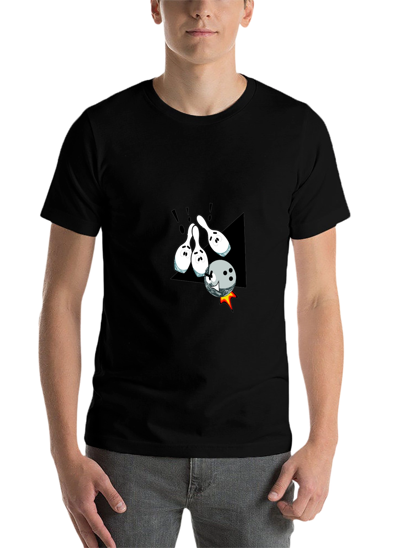 Black Bowling Strike T-Shirt - Fun Cartoon Design view 7