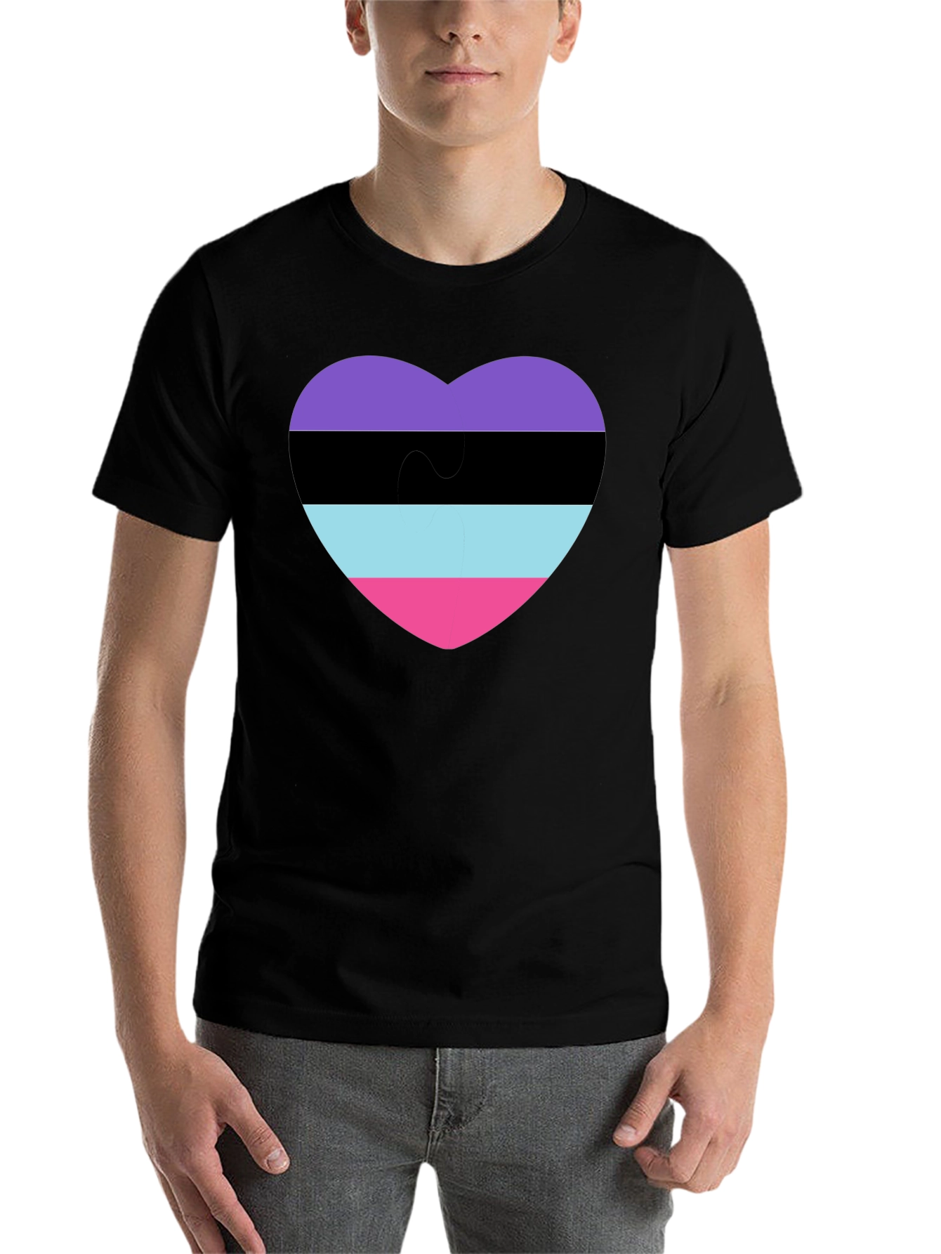 Black Omnisexual Pride Heart T-Shirt - Black view 7