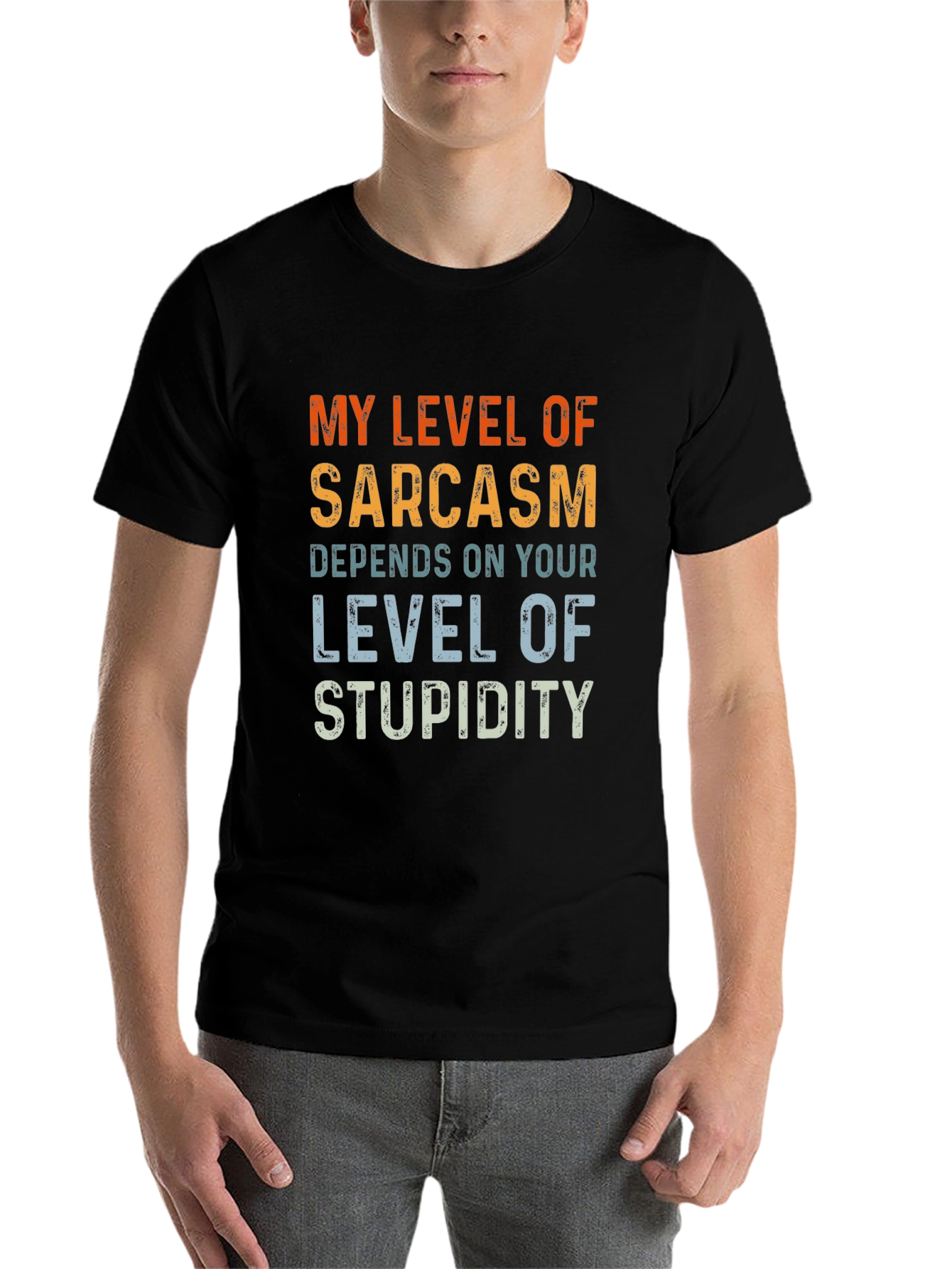 Black Sarcastic Humor T-Shirt - Level of Stupidity view 7