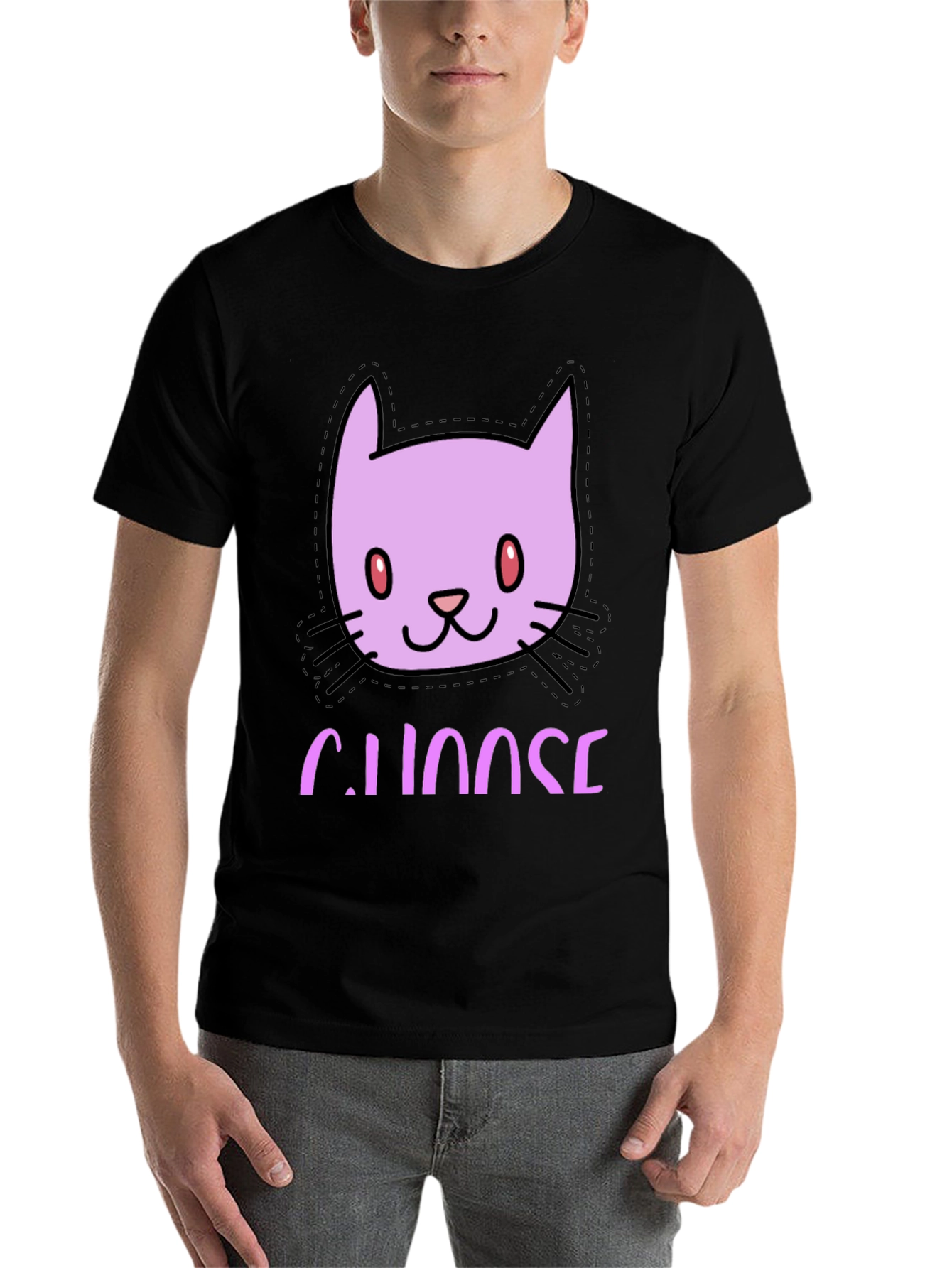 Black Cute Cat Face Tee - Choose Your Style! view 7
