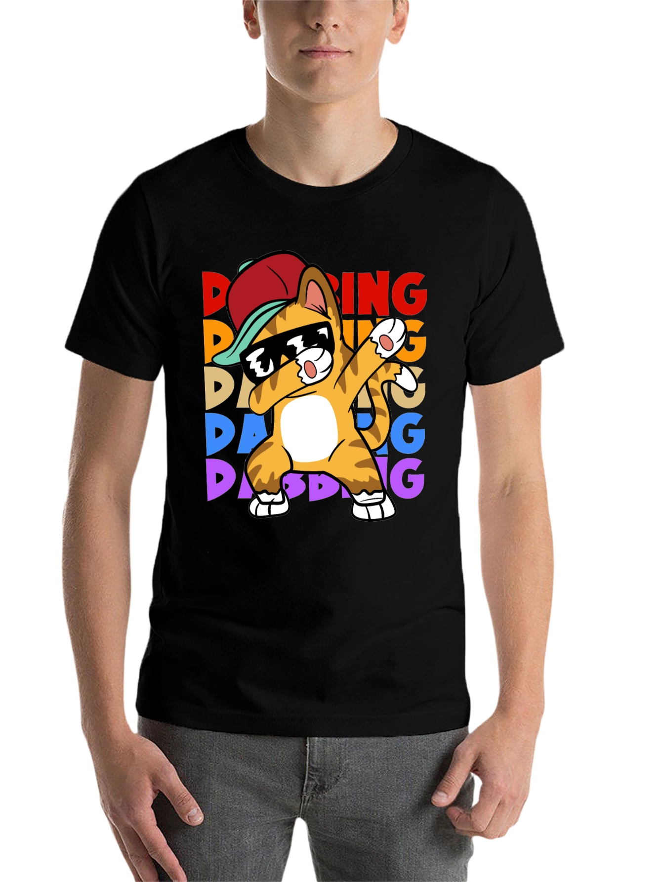 Black Dabbing Cat T-Shirt - Fun & Unique Design view 7