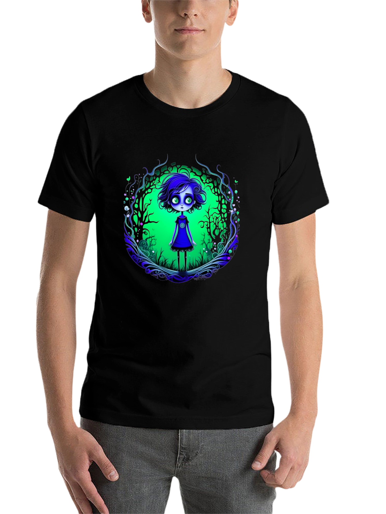 Black Eerie Forest Girl Graphic Tee view 7