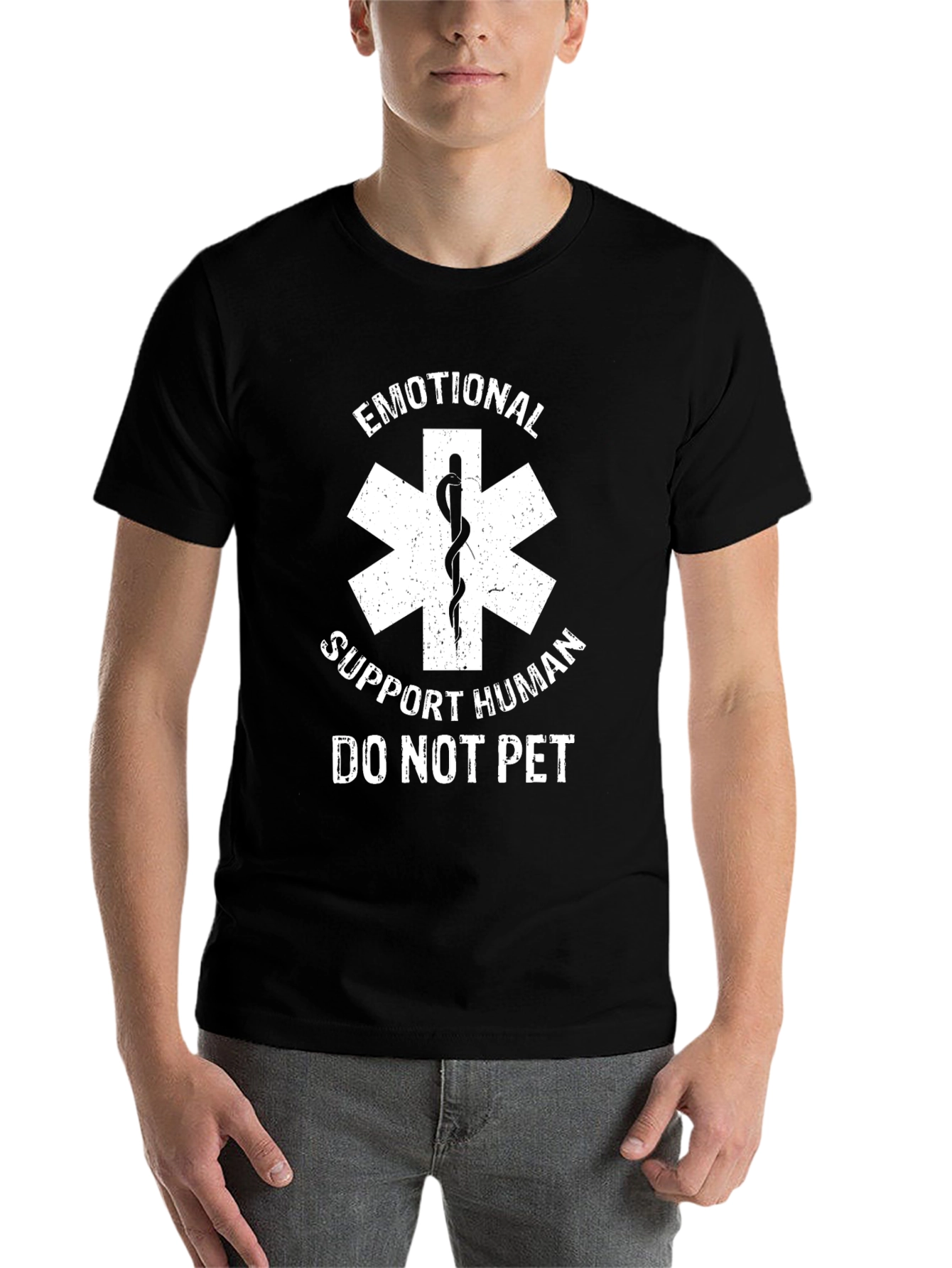 Black Emotional Support Human T-Shirt - Do Not Pet view 7