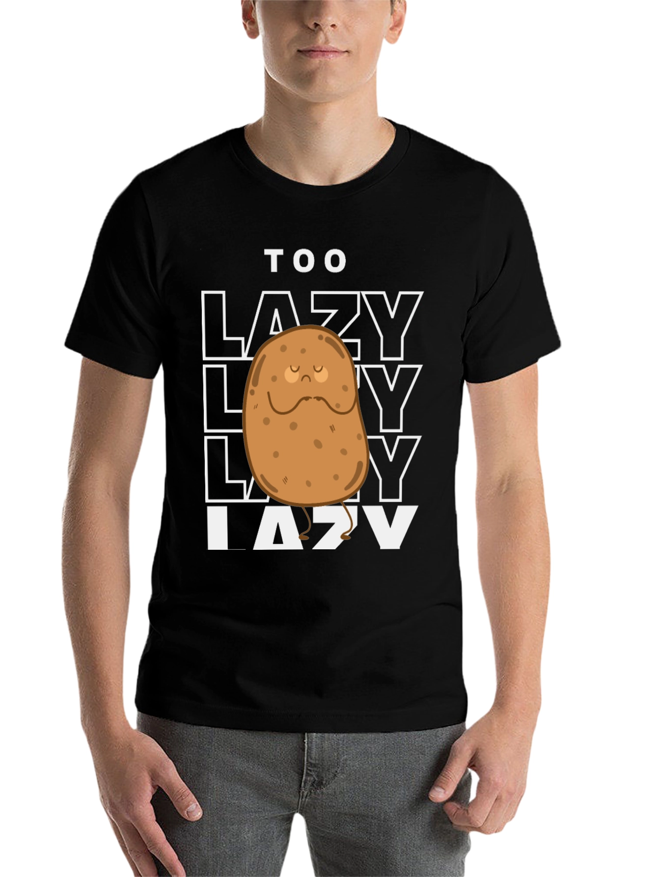 Black Funny Too Lazy Potato Graphic T-Shirt view 7