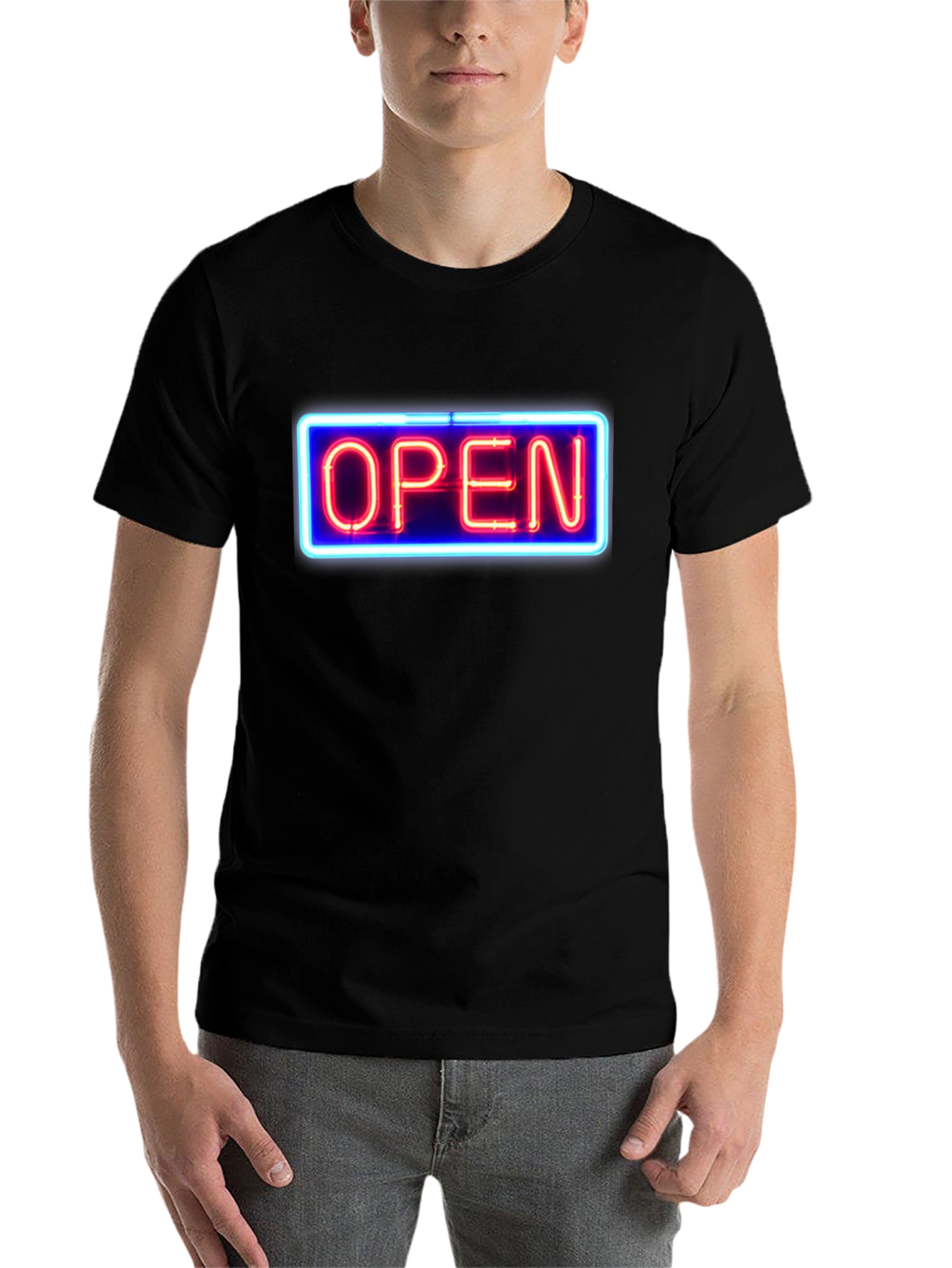 Black Neon Open Sign Graphic T-Shirt view 7