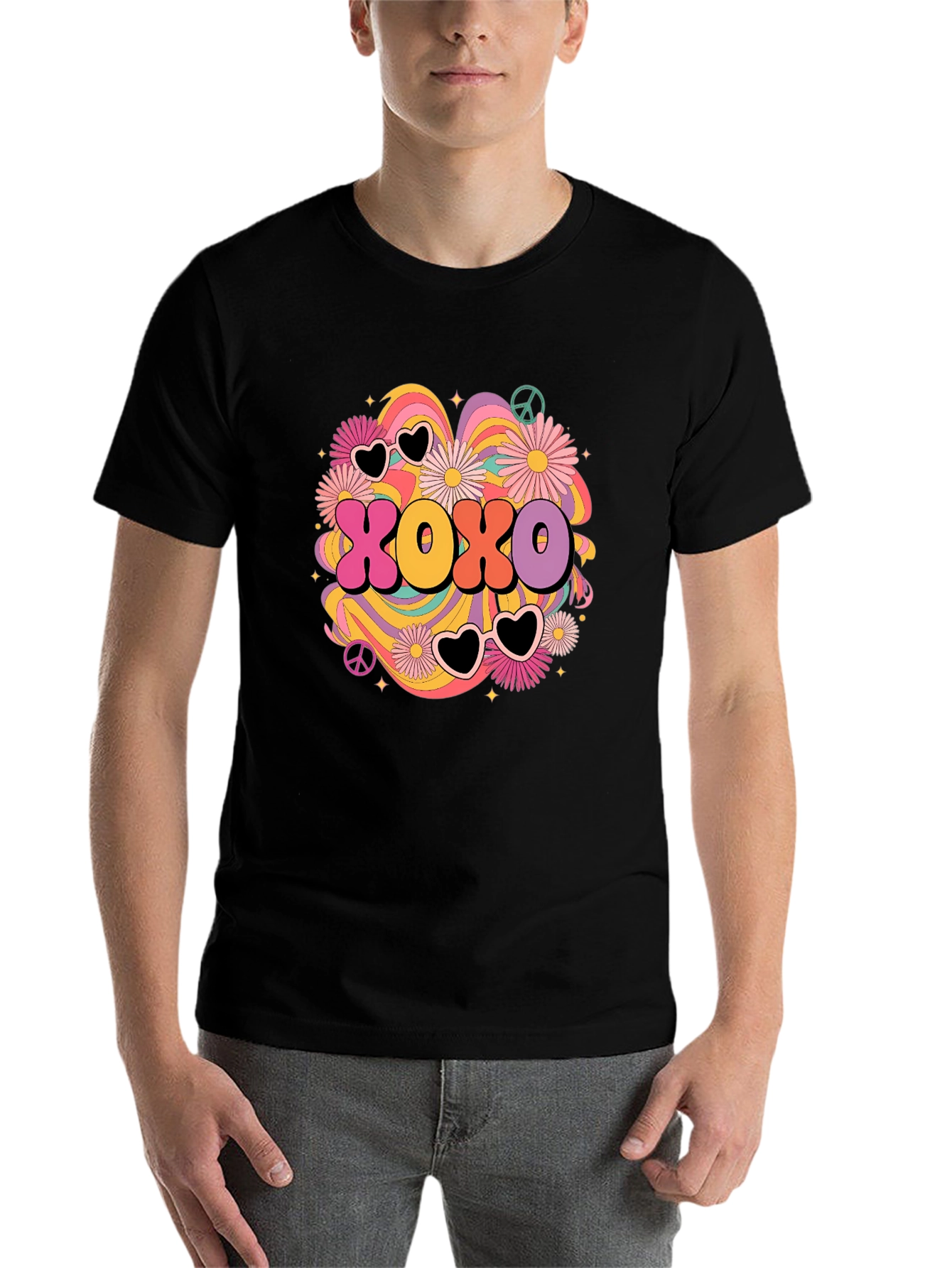 Black XOXO Retro Graphic Tee - Hugs & Kisses T-Shirt view 7