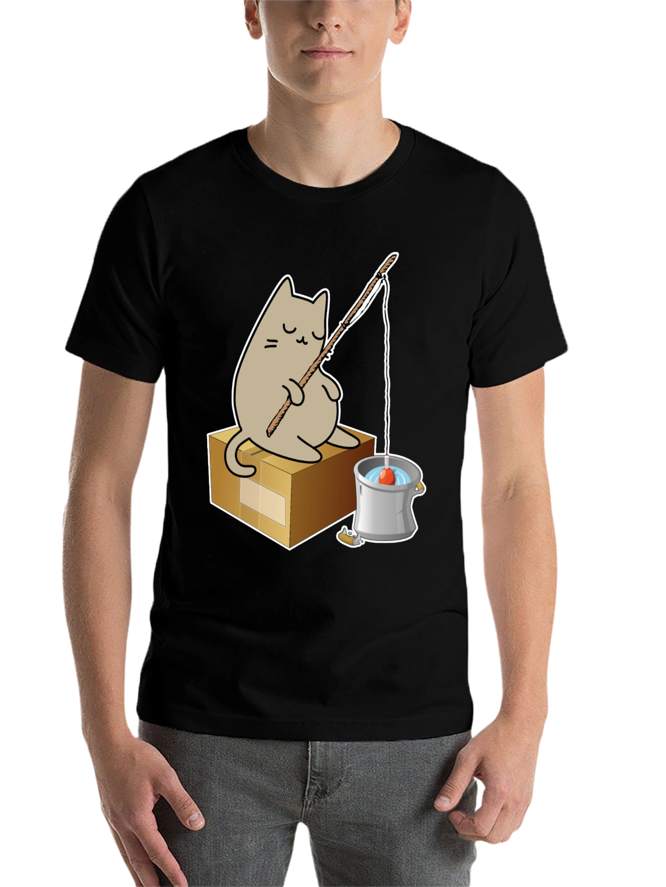 Black Cat Fishing T-Shirt - Cute Graphic Tee view 7