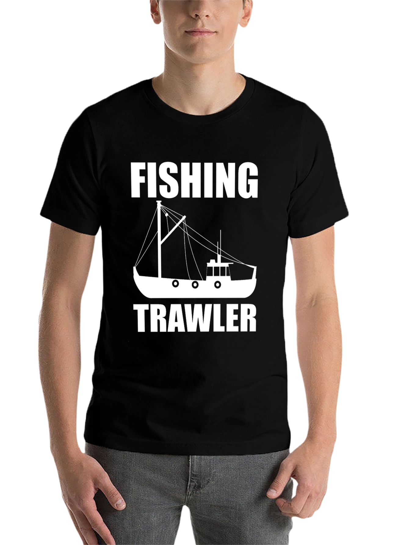 Black Fishing Trawler Graphic Tee - Black Cotton Comfort view 7