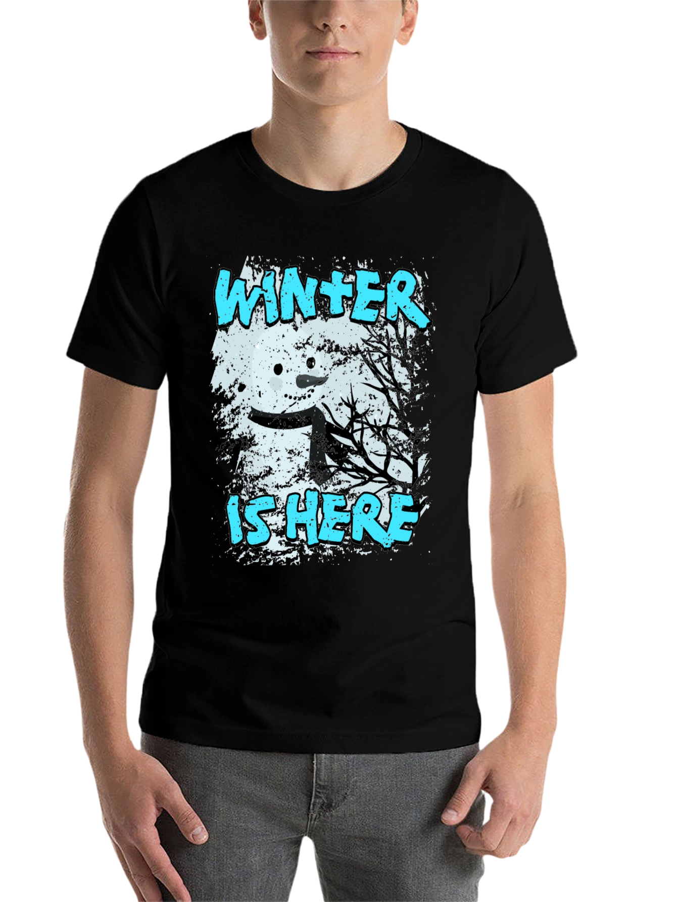 Black Winter is Here T-Shirt - Snowman Graphic Tee view 7