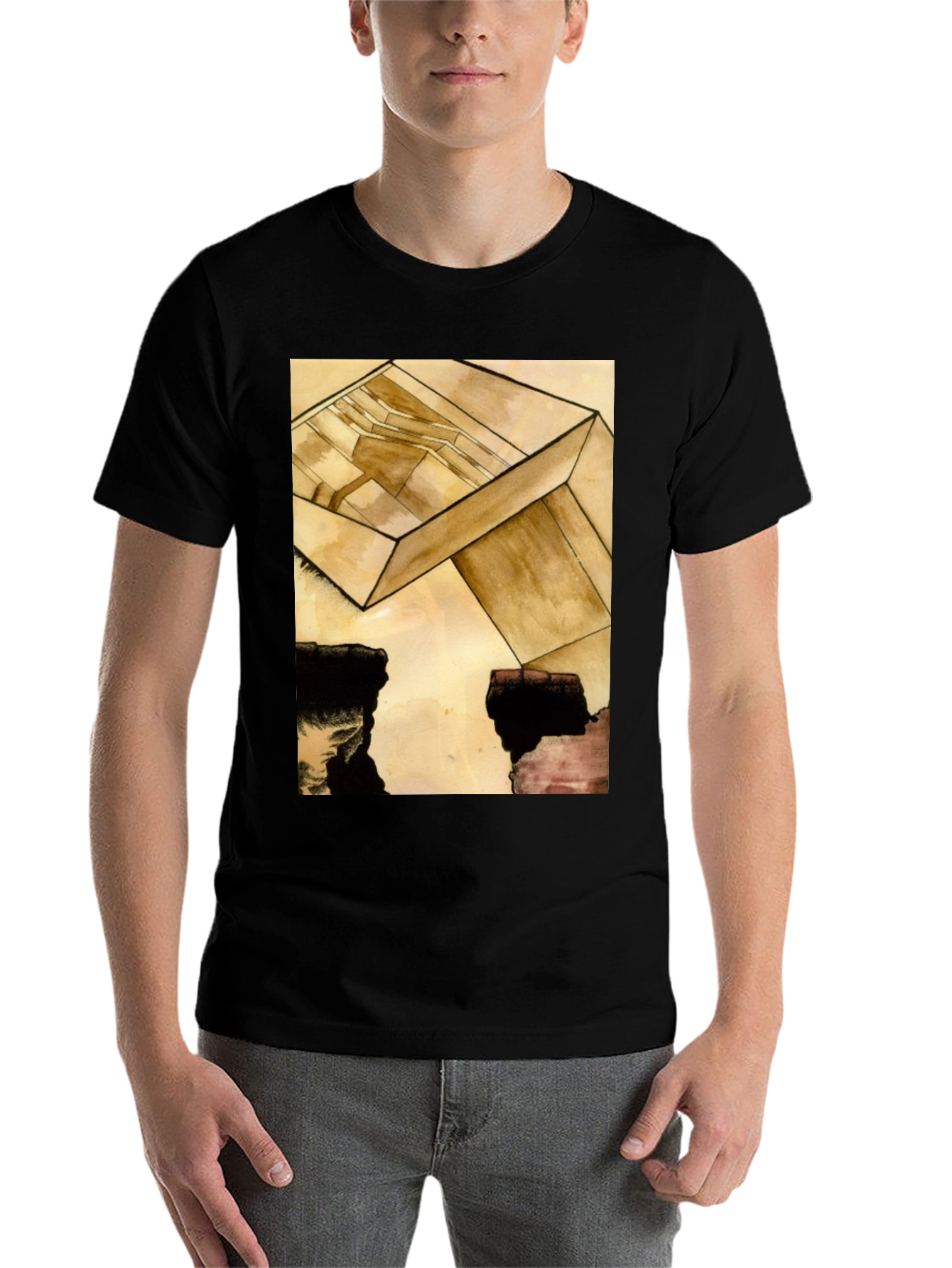 Black Abstract Cube Graphic Tee - Modern Art T-Shirt view 7