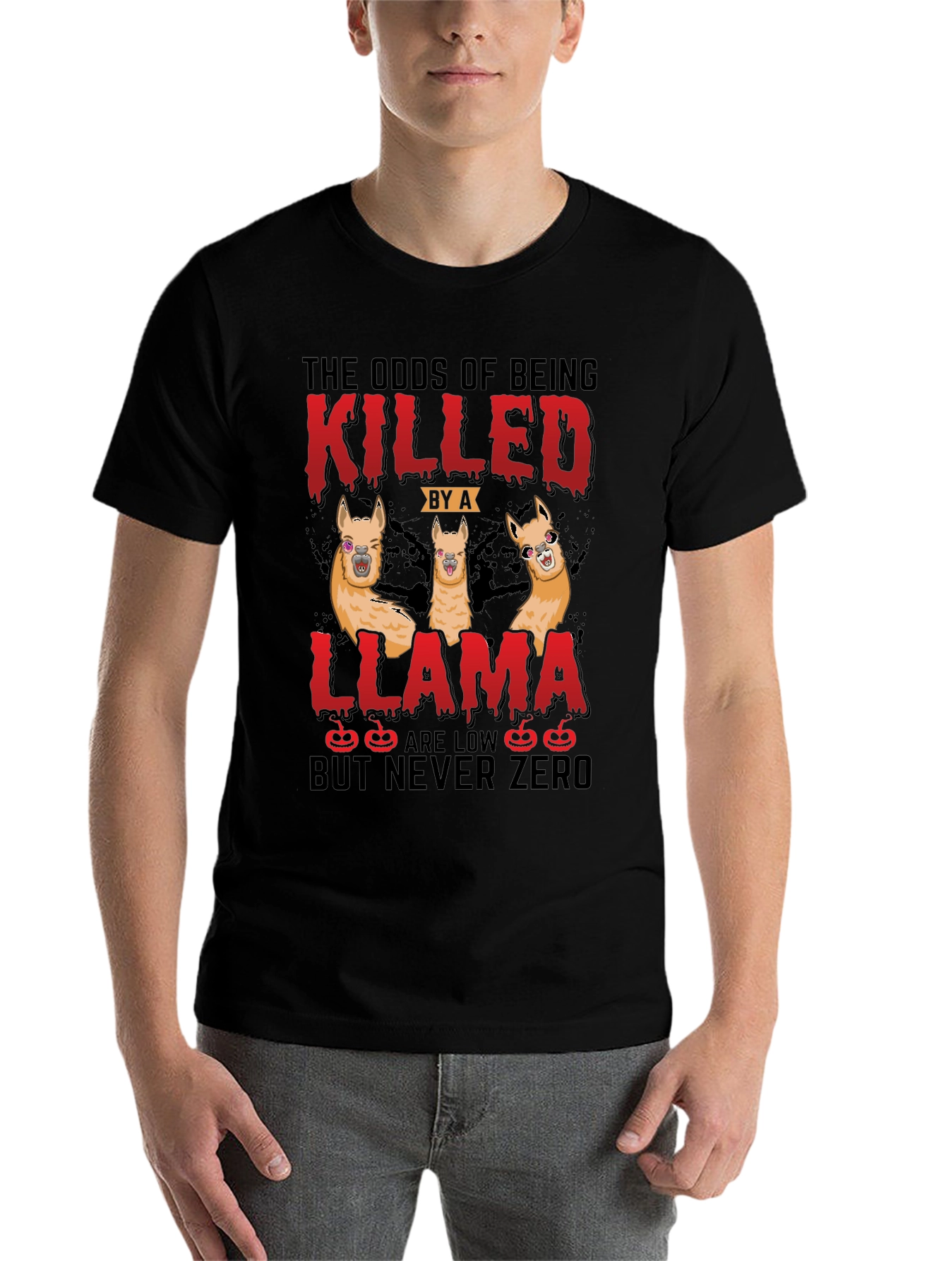 Black Odds of Being Killed by a Llama T-Shirt view 7