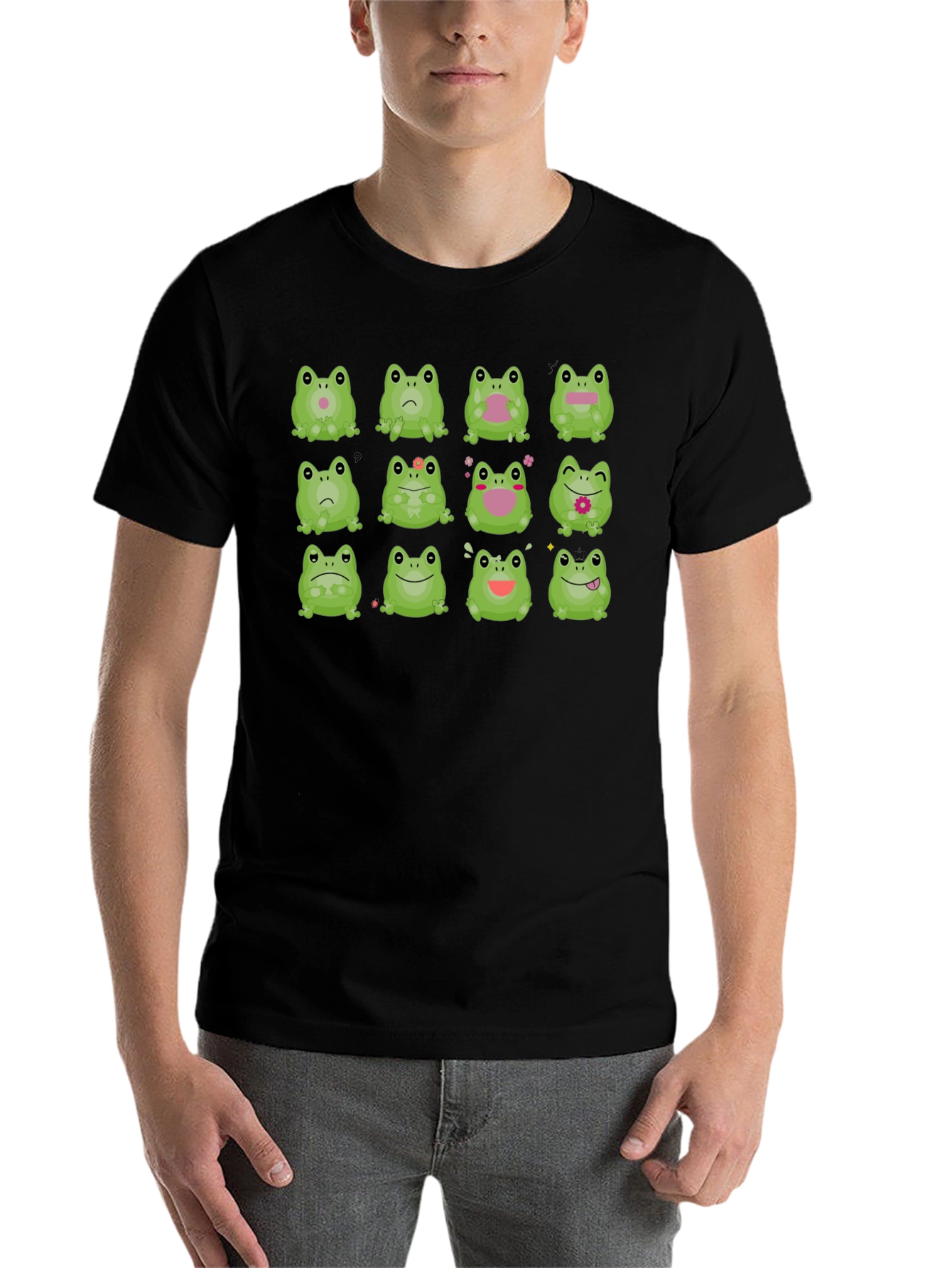 Black Frog Expression Black T-Shirt - Unisex view 7