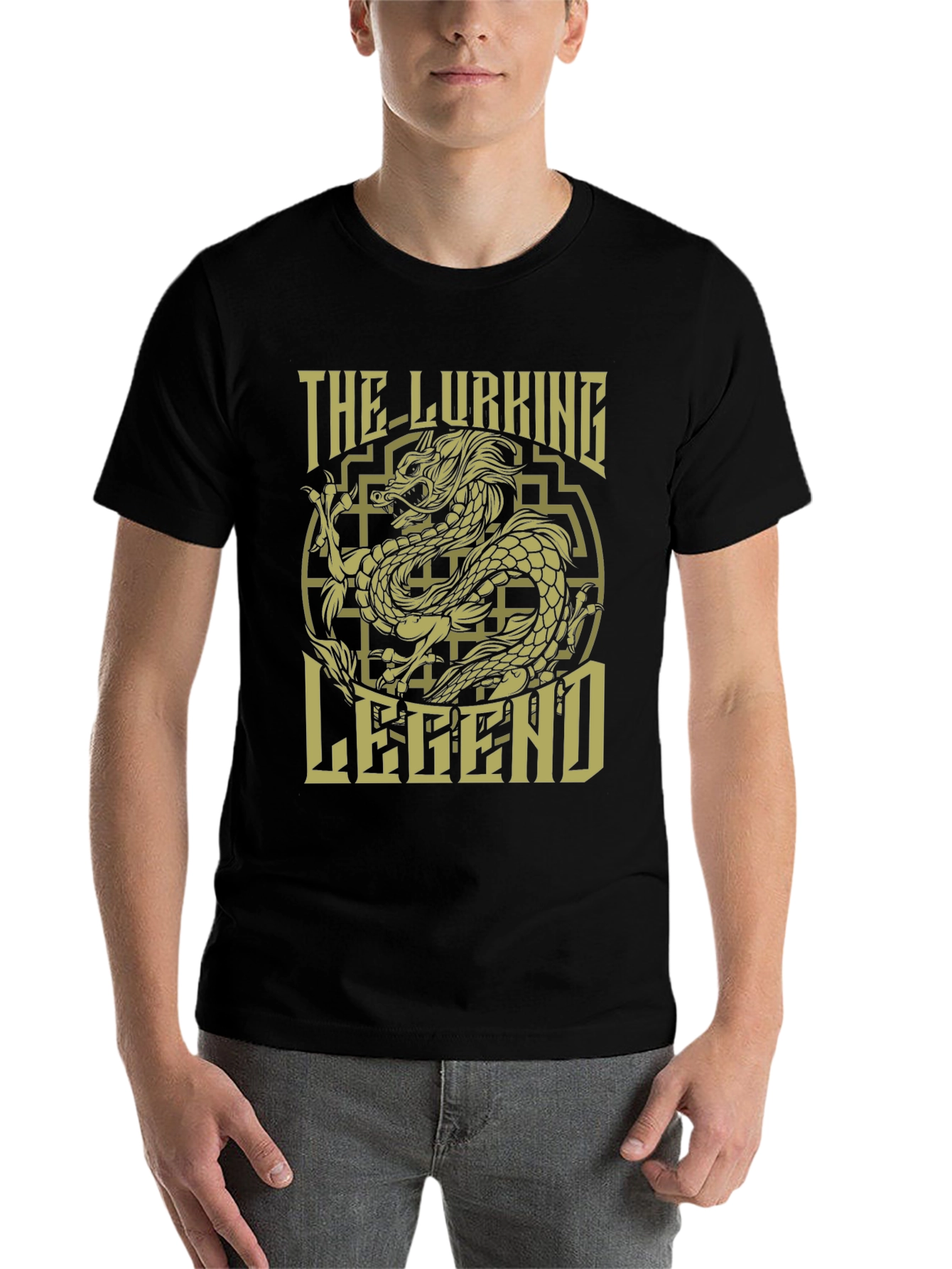 Black The Lurking Legend Dragon Graphic T-Shirt view 7