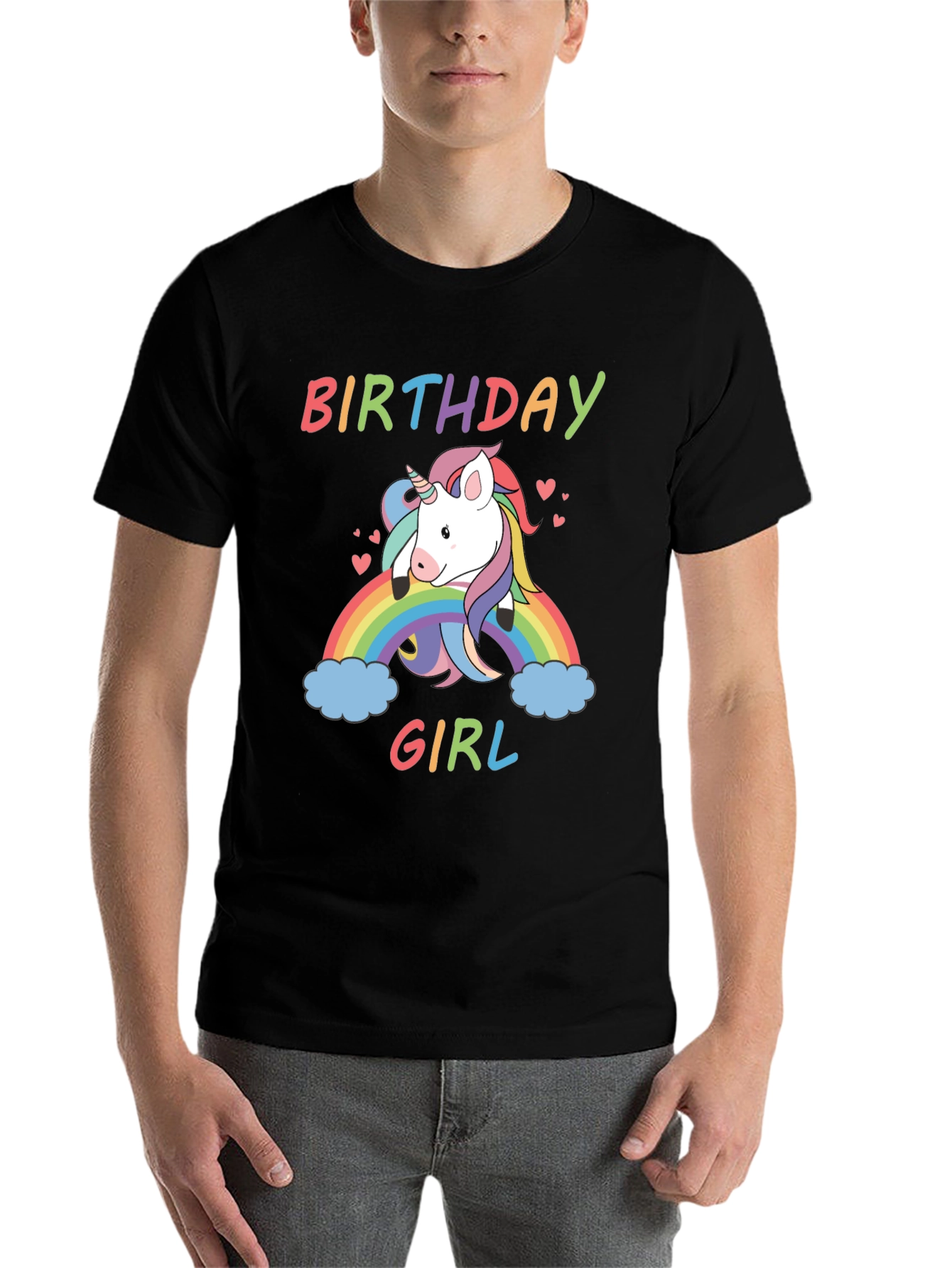 Black Birthday Girl Unicorn Rainbow T-Shirt view 7