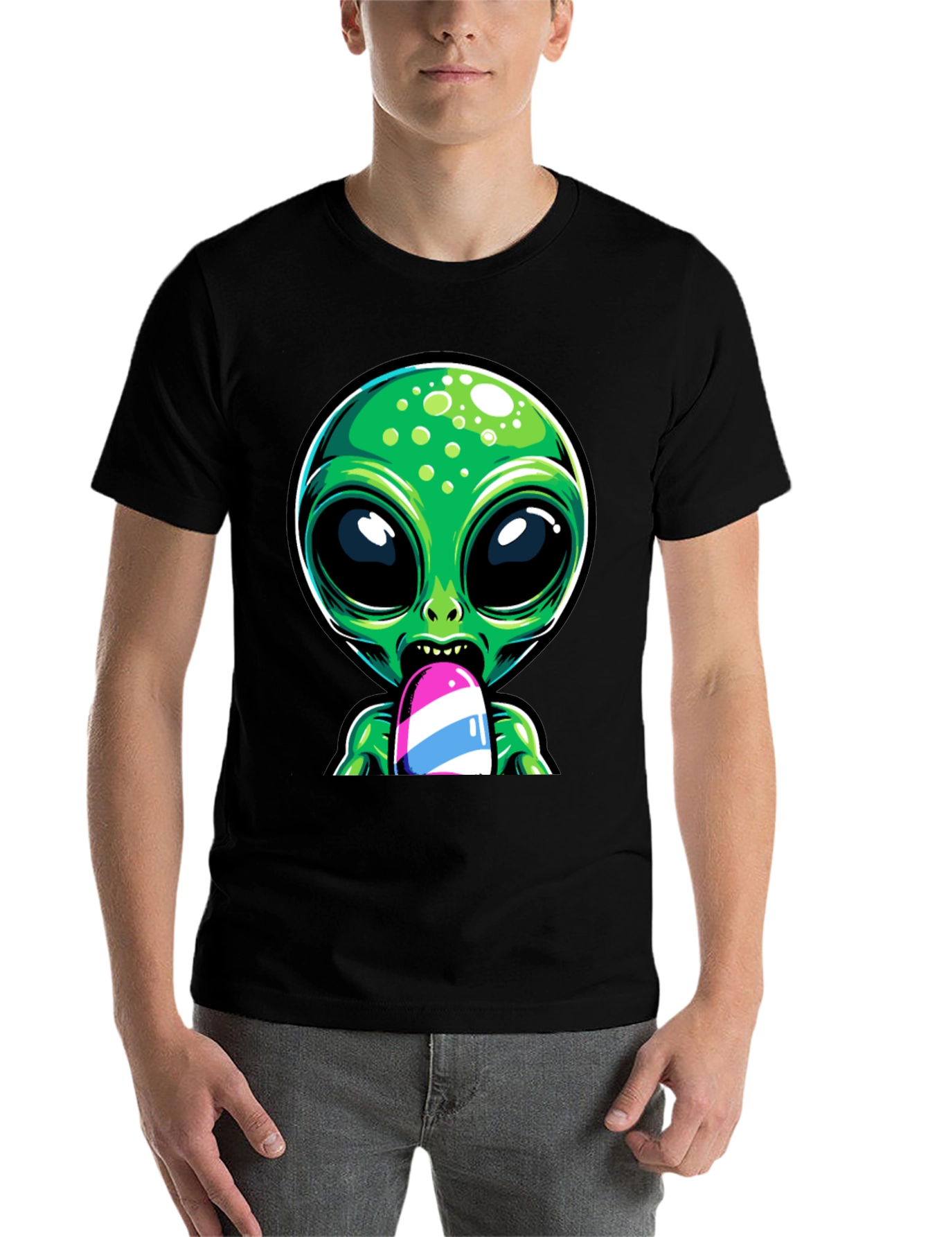 Black Alien Ice Pop Graphic Tee - Funky Casual Wear view 7