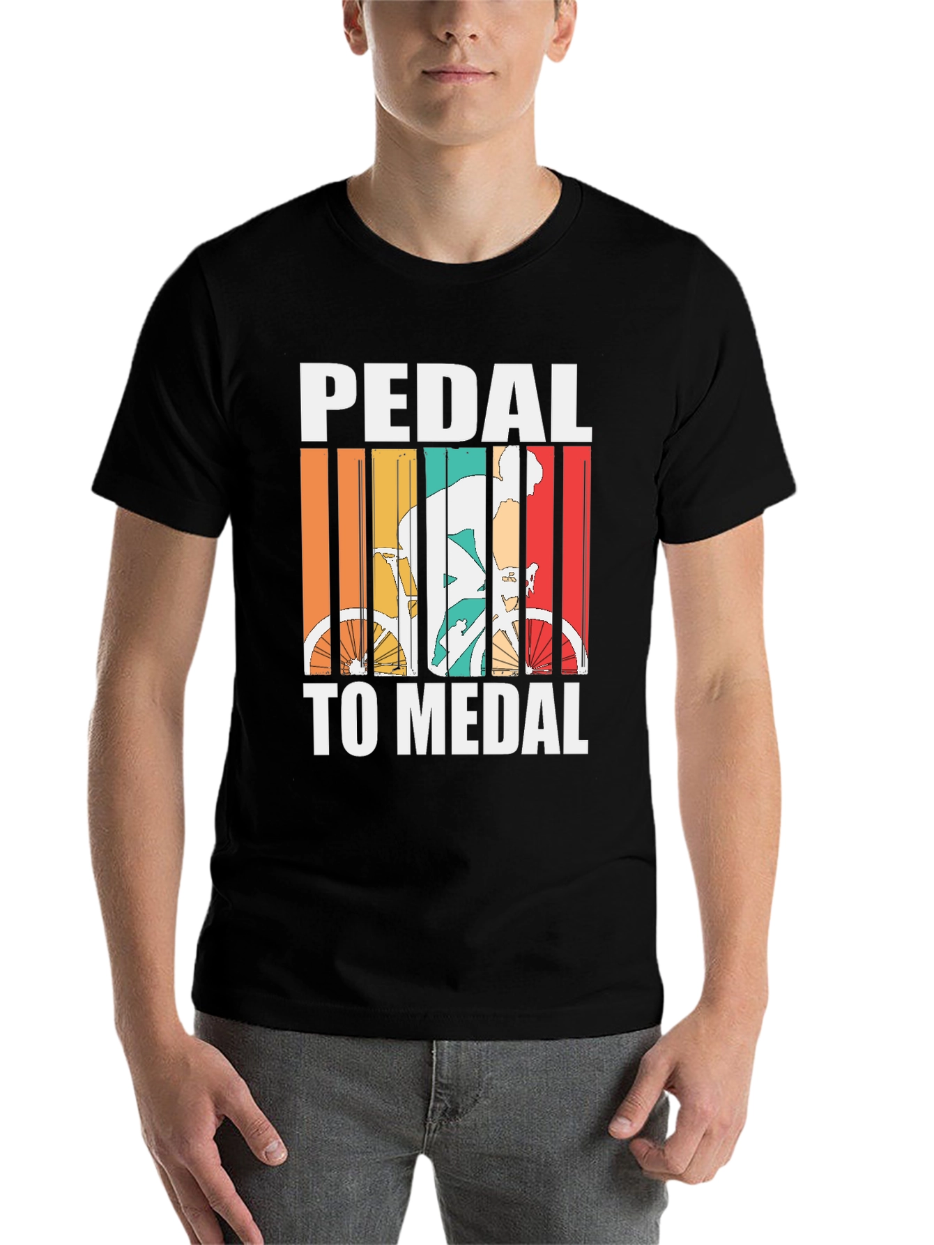 Black Pedal to Medal Cycling T-Shirt - Retro Design view 7
