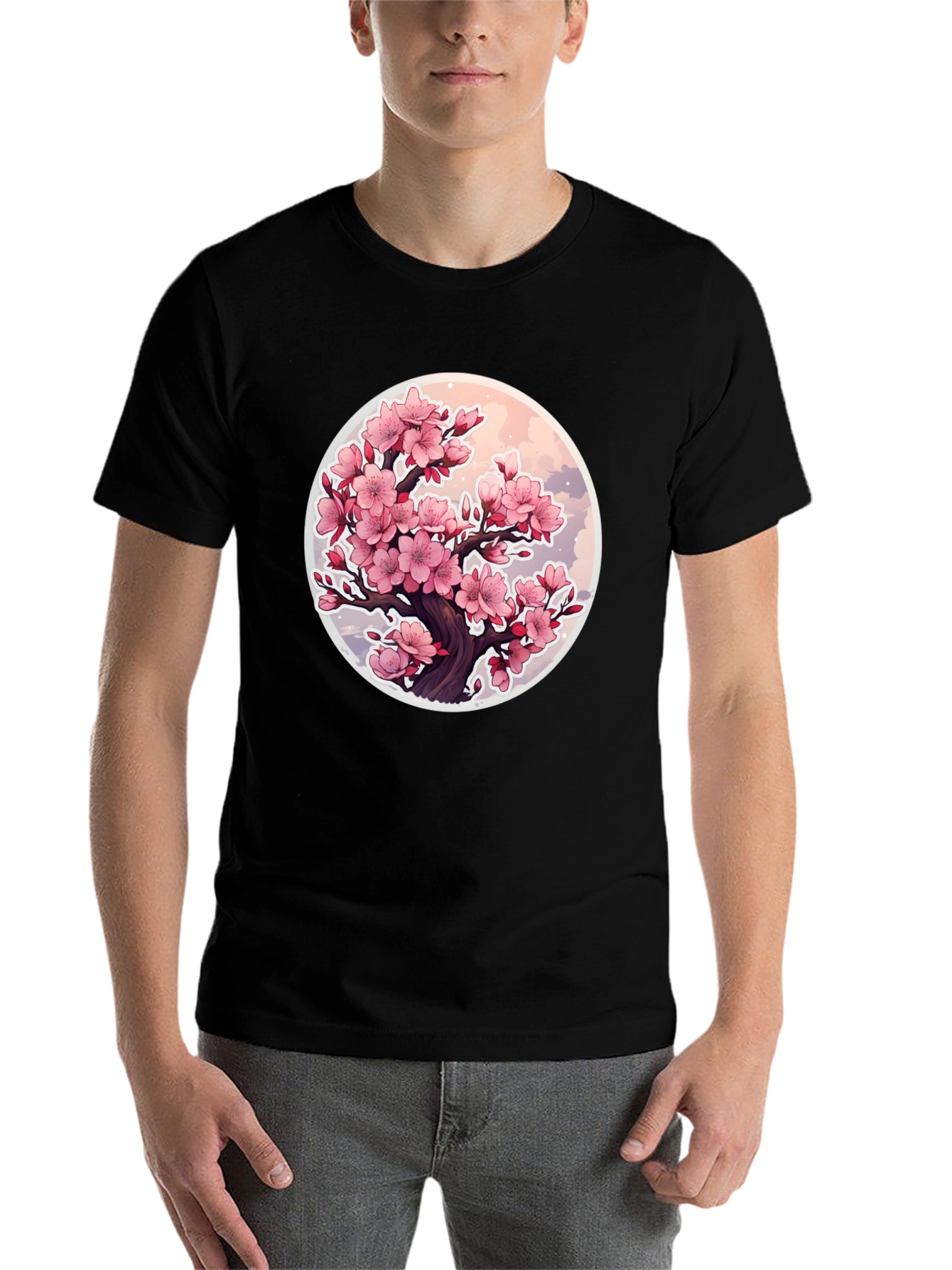 Black Cherry Blossom Tree Graphic T-Shirt - Black view 7