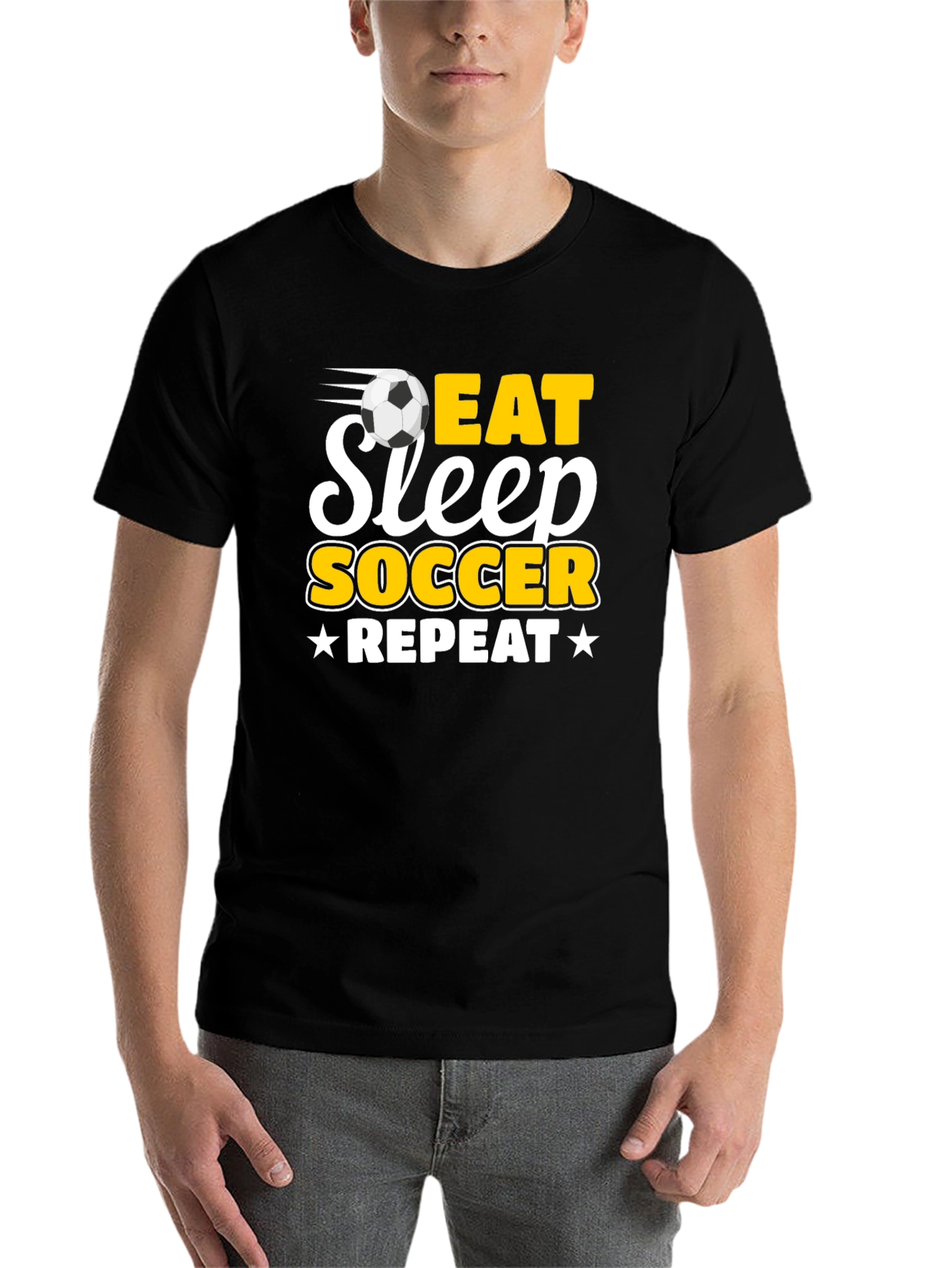 Black Eat Sleep Soccer Repeat Black T-Shirt view 7