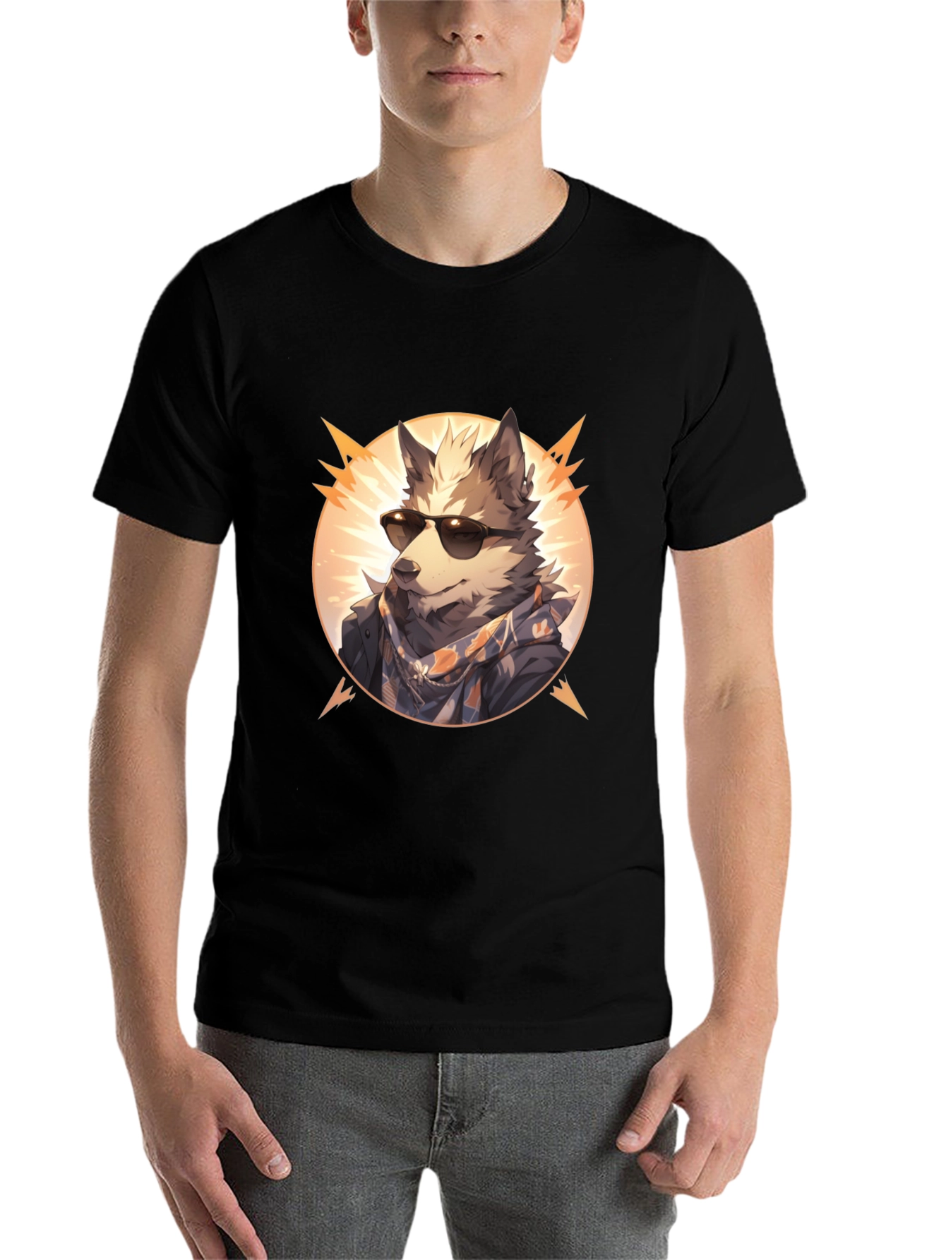 Black Cool Wolf Graphic Tee - Unisex Black T-Shirt view 7