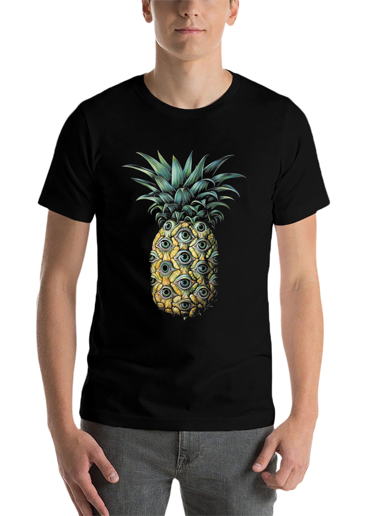 Black Eye-Catching Pineapple Graphic Tee - Unique Design view 7