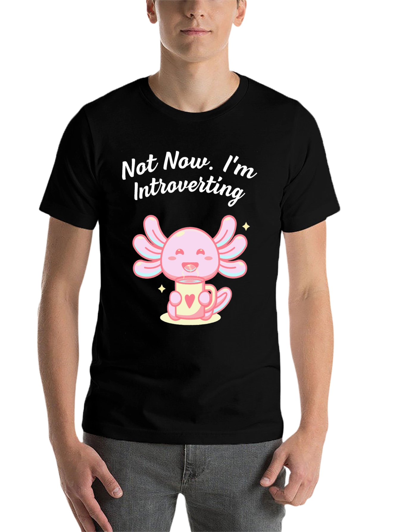 Black Introverting Axolotl Graphic T-Shirt view 7