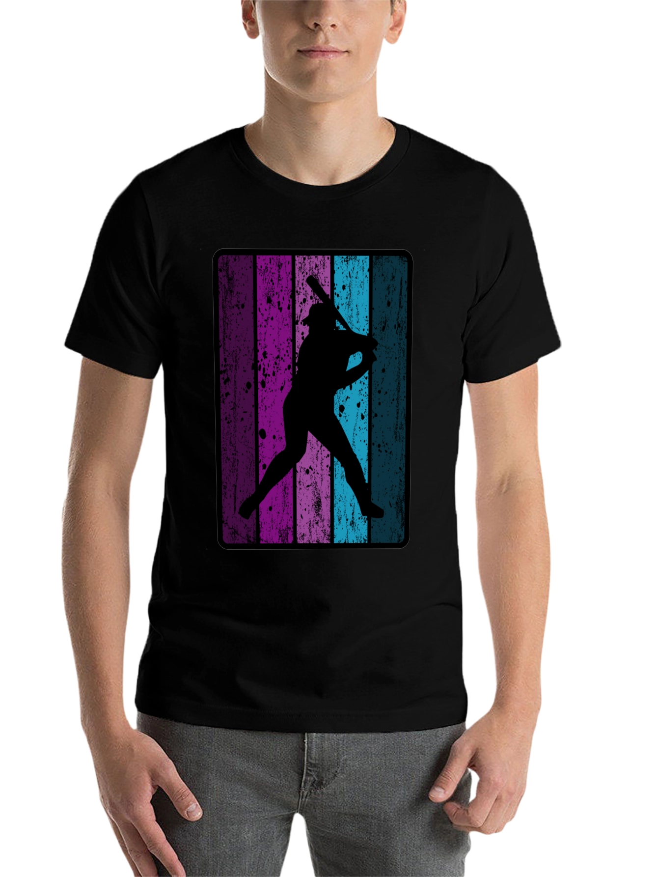 Black Retro Baseball Player T-Shirt view 7