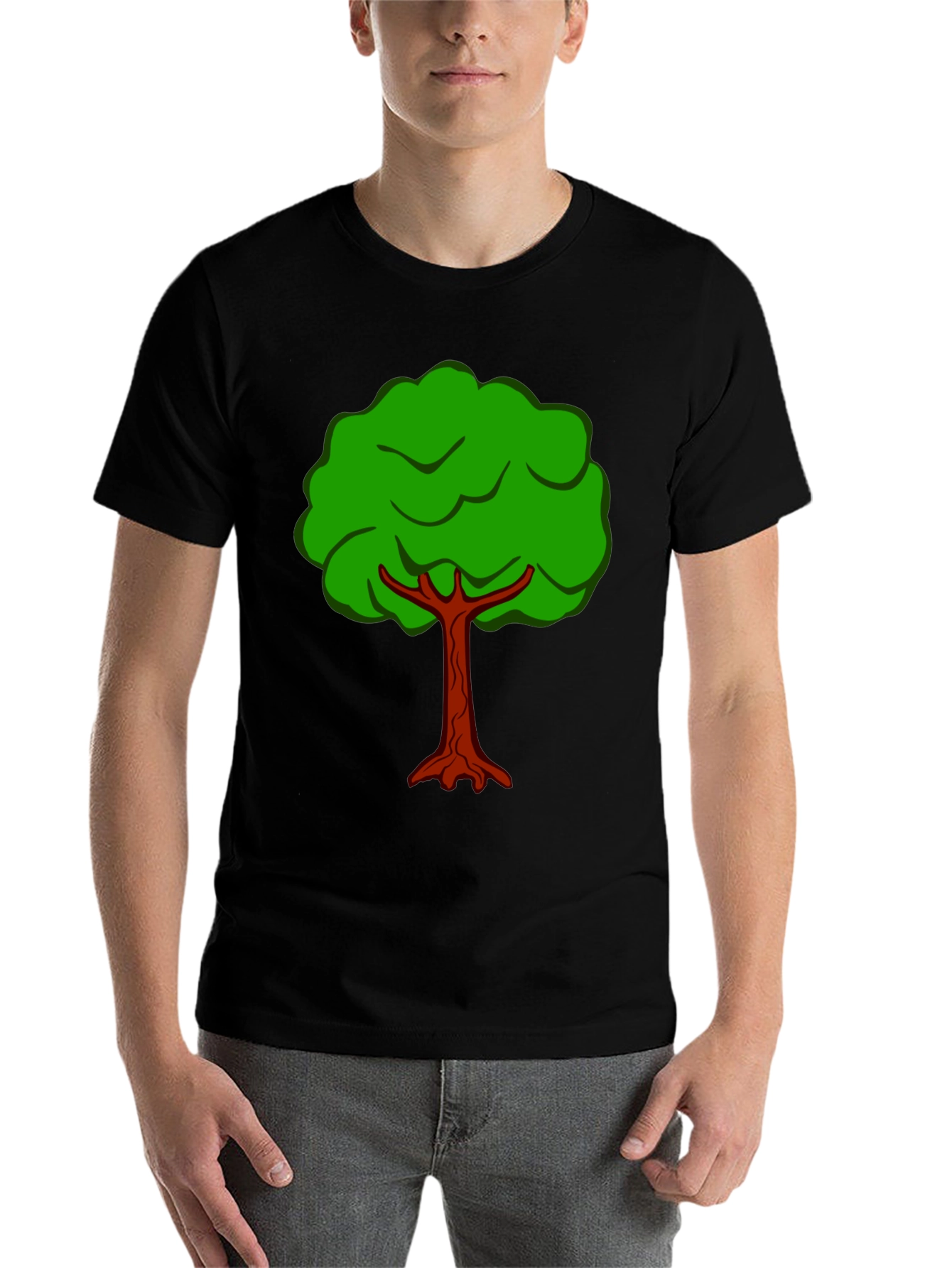 Black Cartoon Tree Graphic Tee - Black Cotton T-Shirt view 7