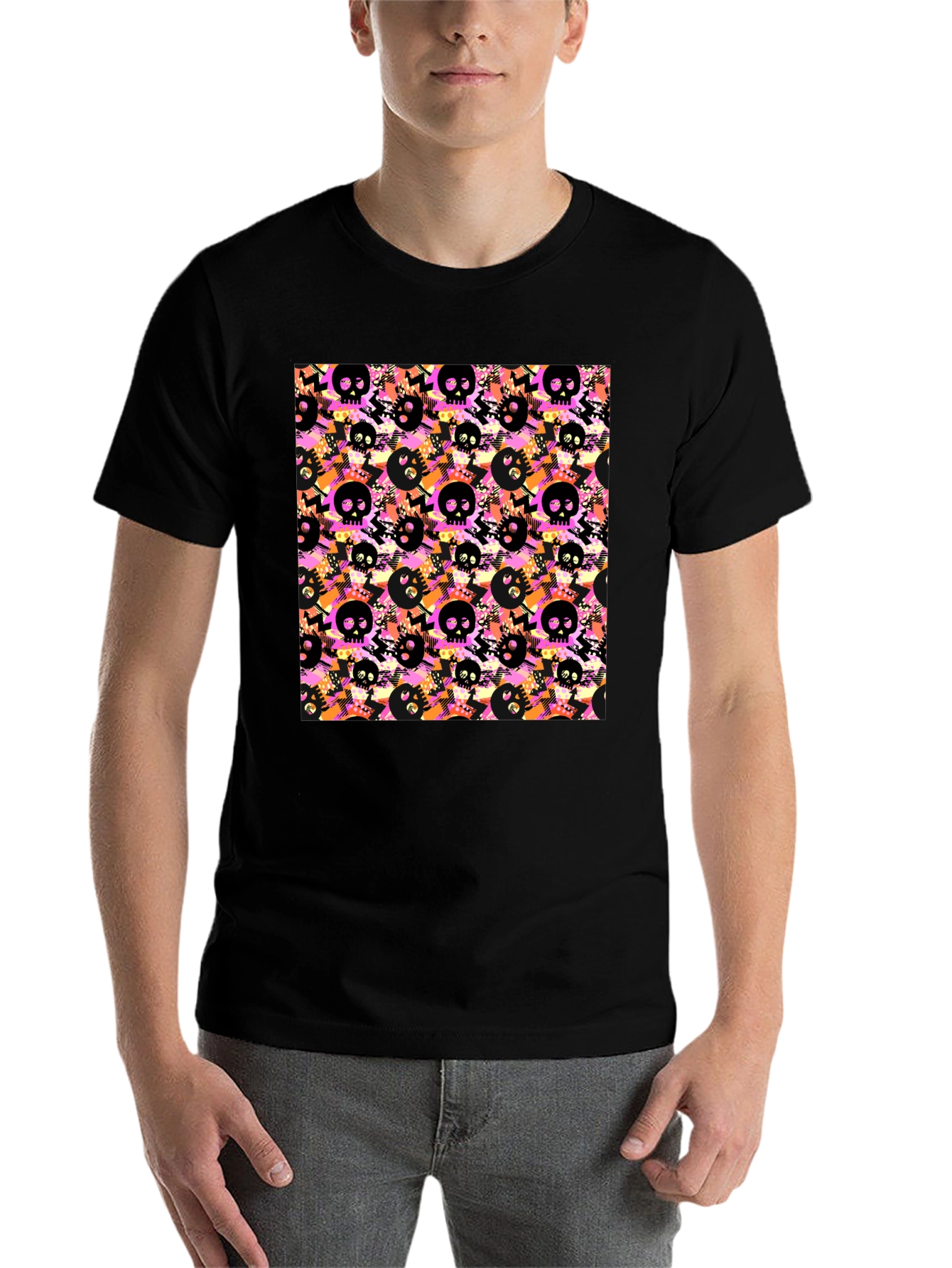 Black Skull Pattern Graphic Men's T-Shirt view 7