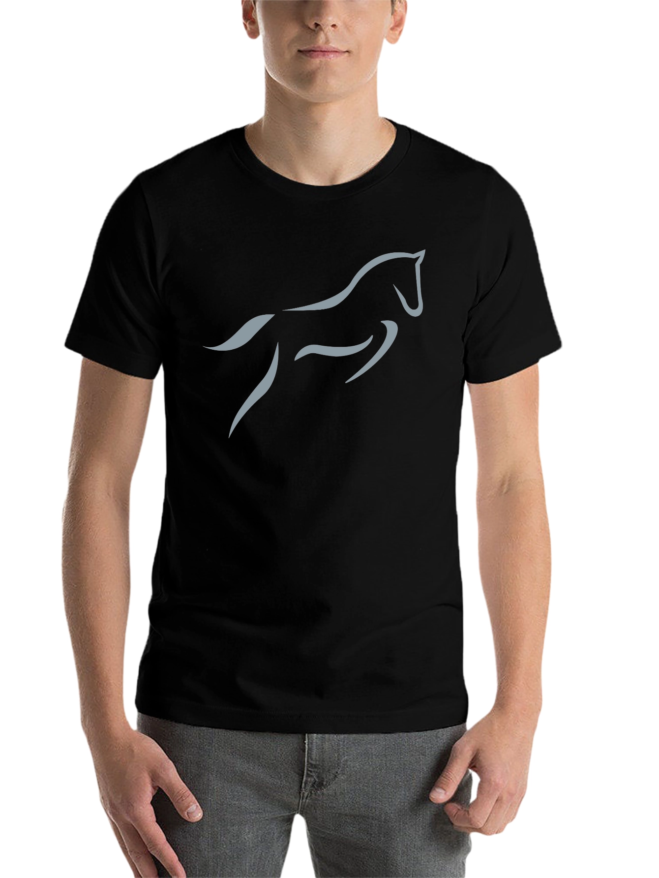 Black Men's Black T-Shirt with Horse Silhouette view 7